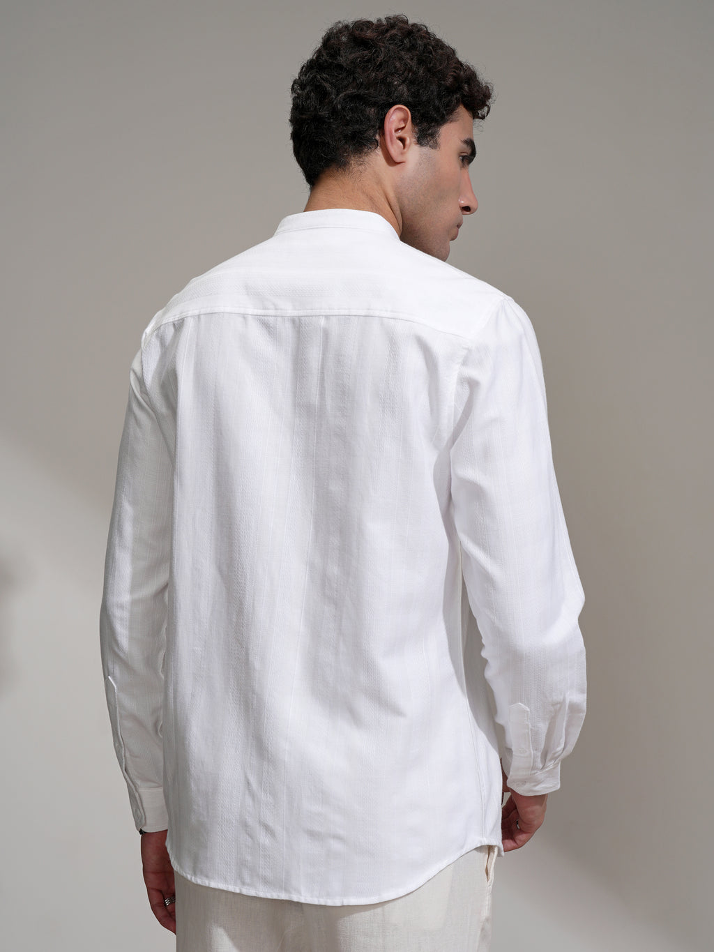 Highlander Men White Self Design Slim Fit Casual Shirt - White - Image 3