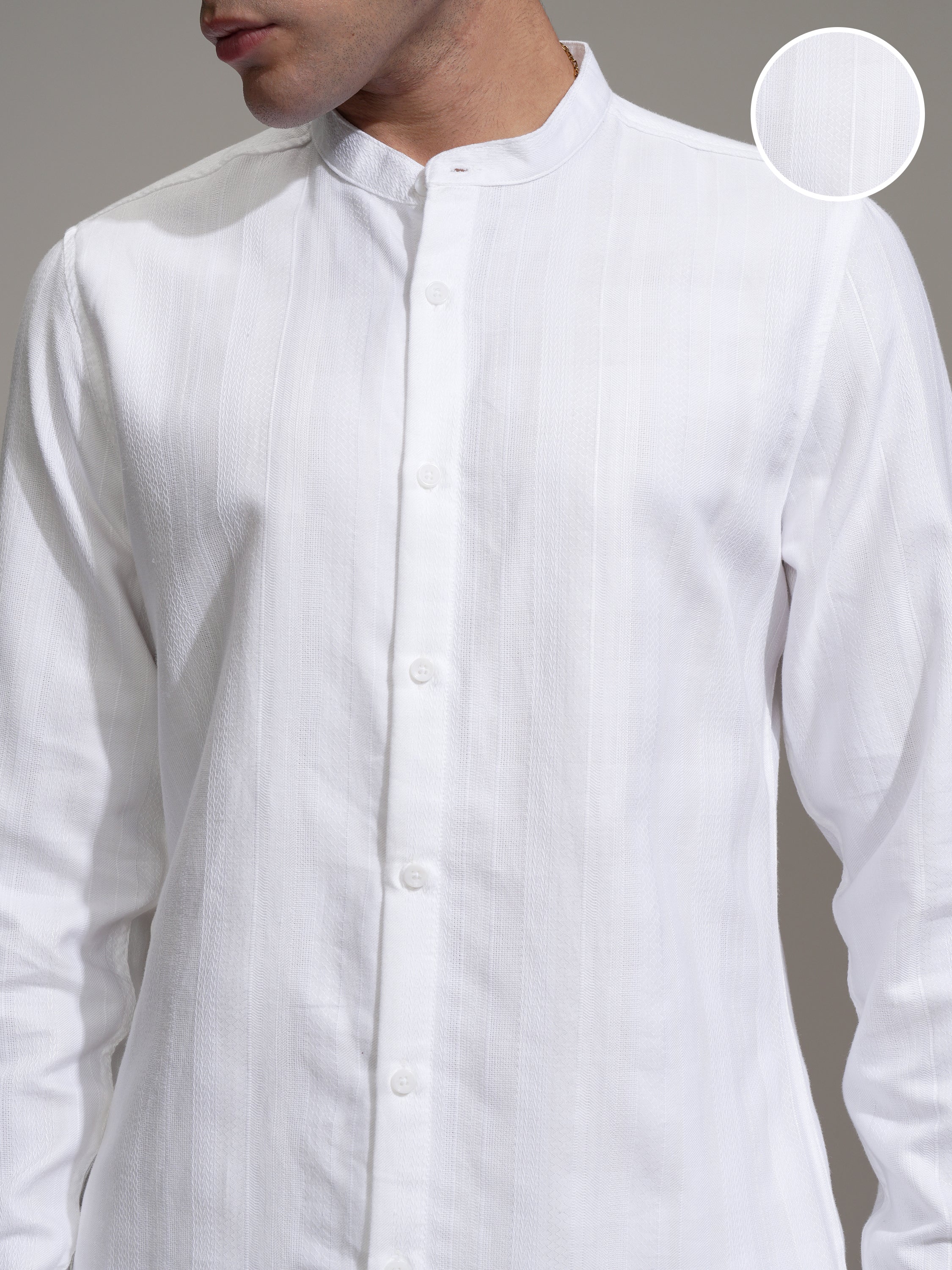 Highlander Men White Self Design Slim Fit Casual Shirt - White - Image 5