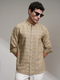 Highlander Men Khaki Self Design Slim Fit Casual Shirt - Khaki - Image 1