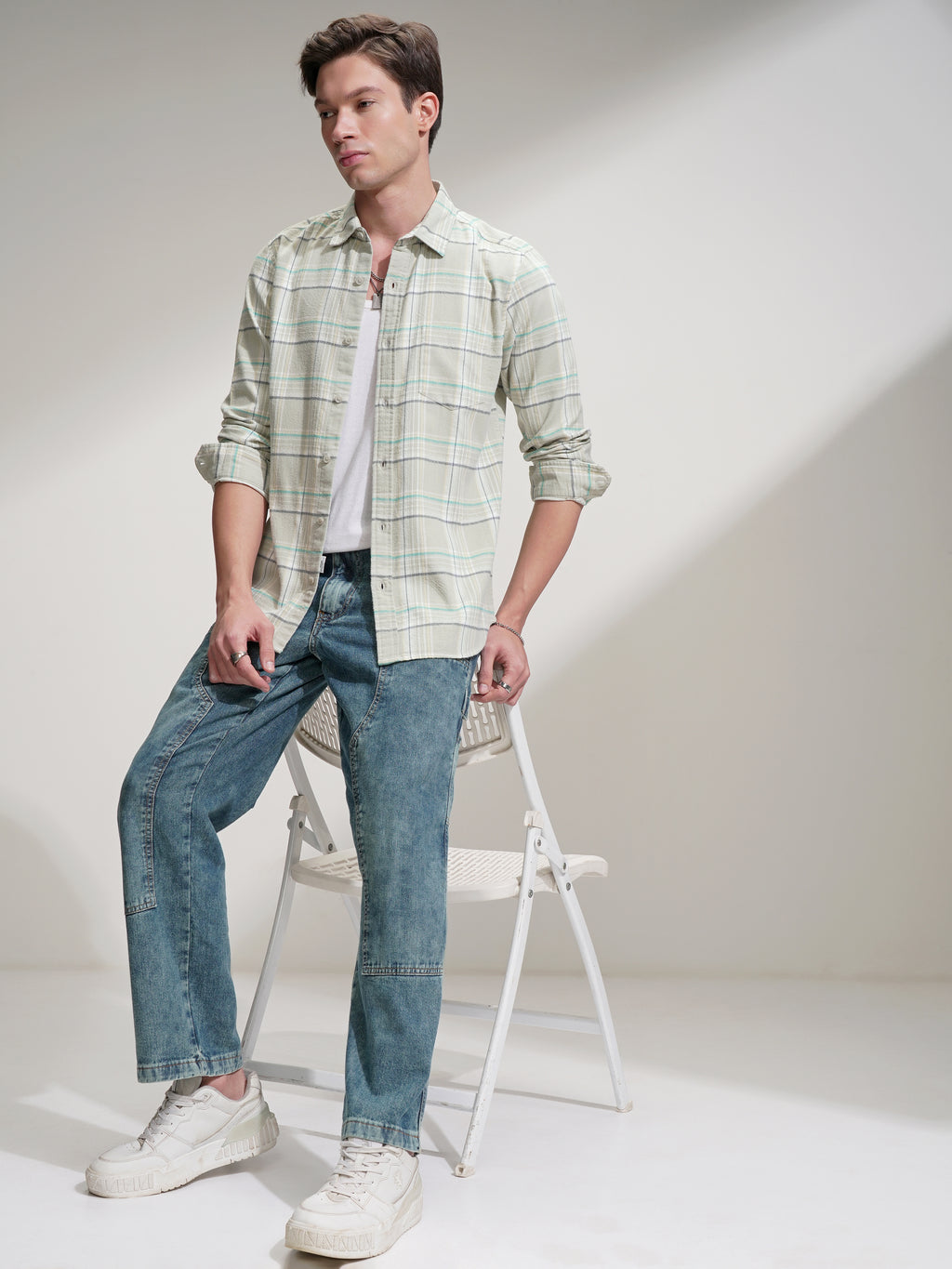 Highlander Men Teal Checked Slim Fit Casual Shirt - Teal - Image 2