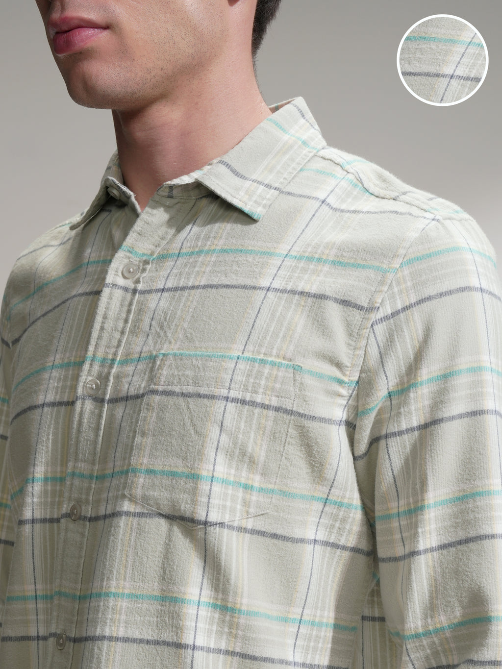 Highlander Men Teal Checked Slim Fit Casual Shirt - Teal - Image 5