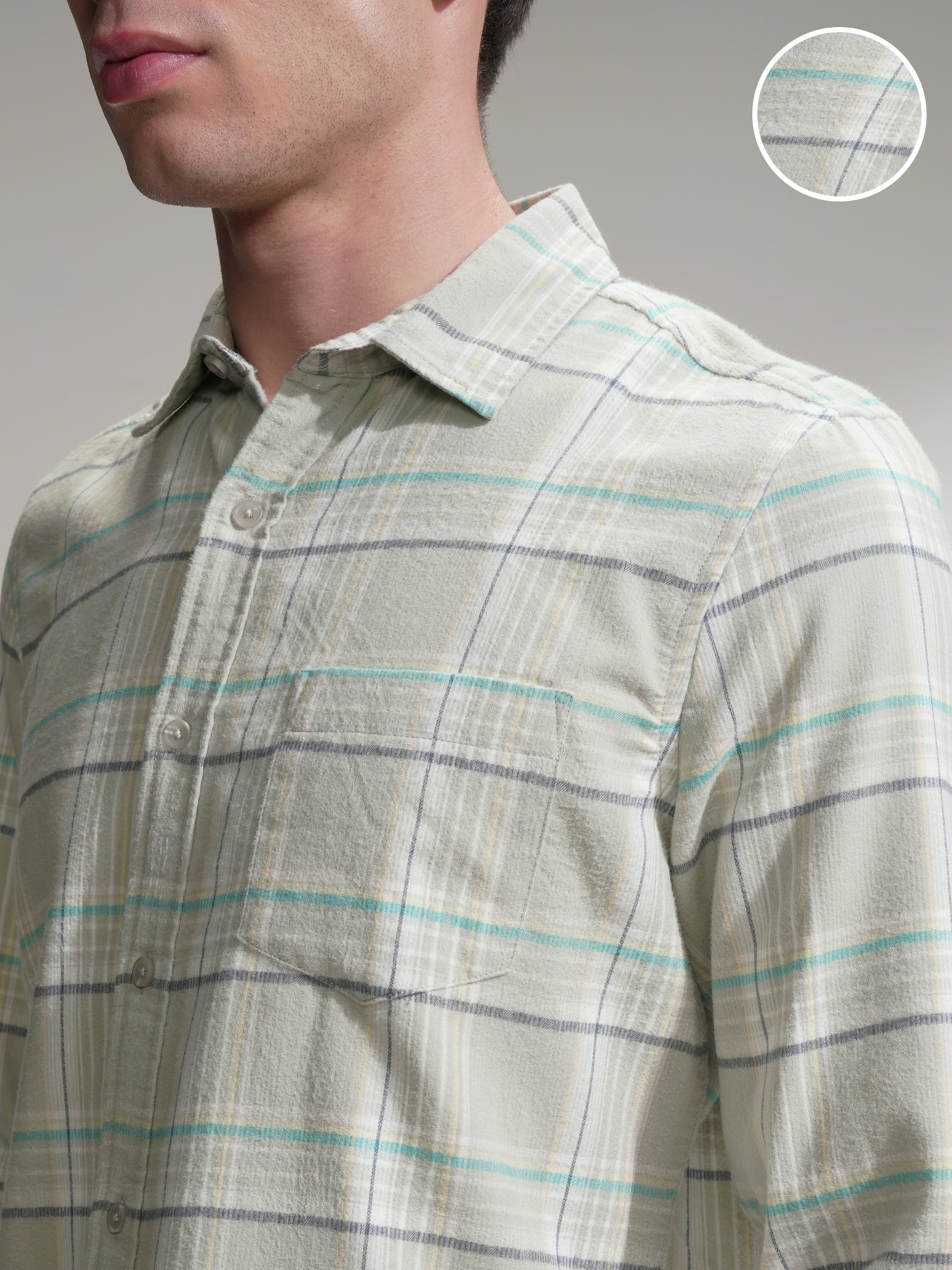 Highlander Men Teal Checked Slim Fit Casual Shirt - Teal - Image 5
