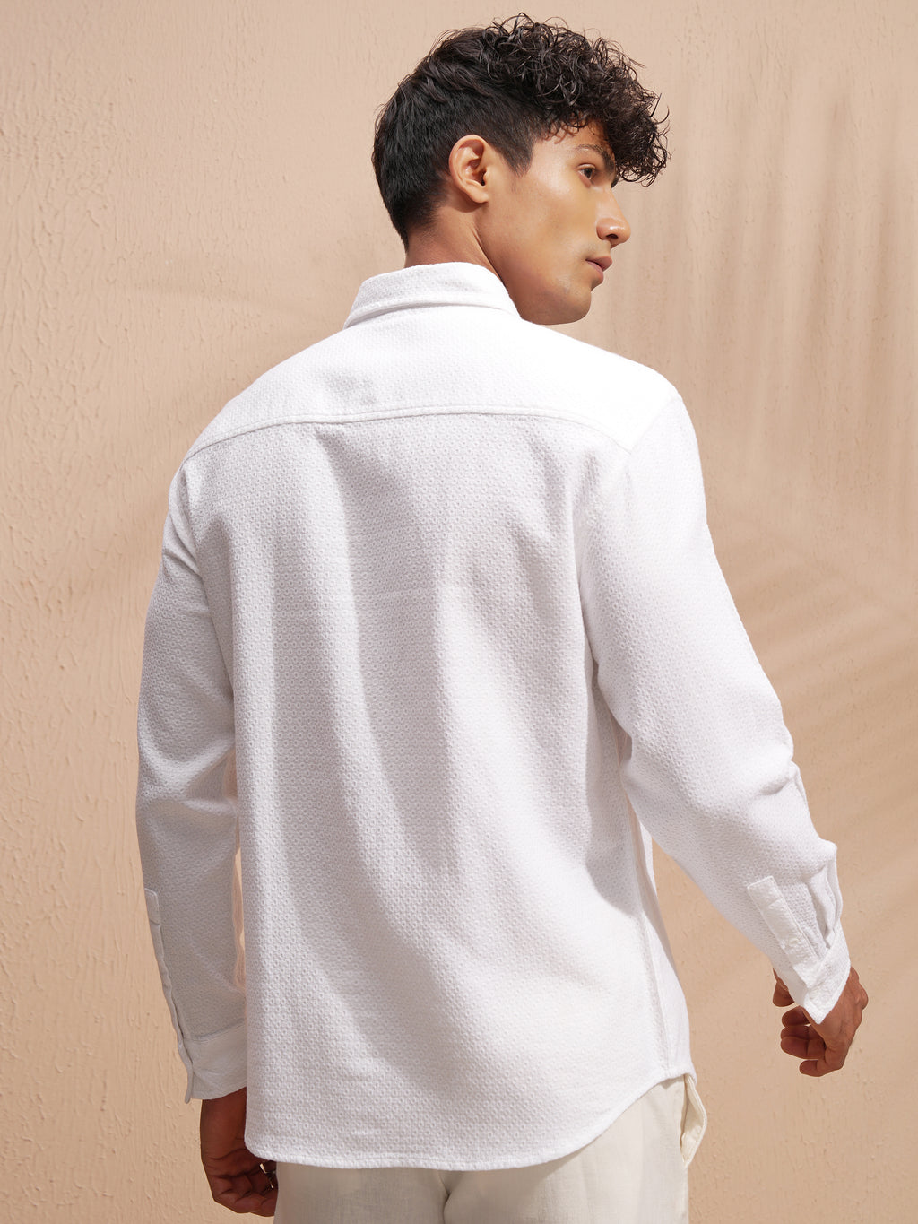 Highlander Men White Self Design Relaxed Fit Casual Shirt - White - Image 3