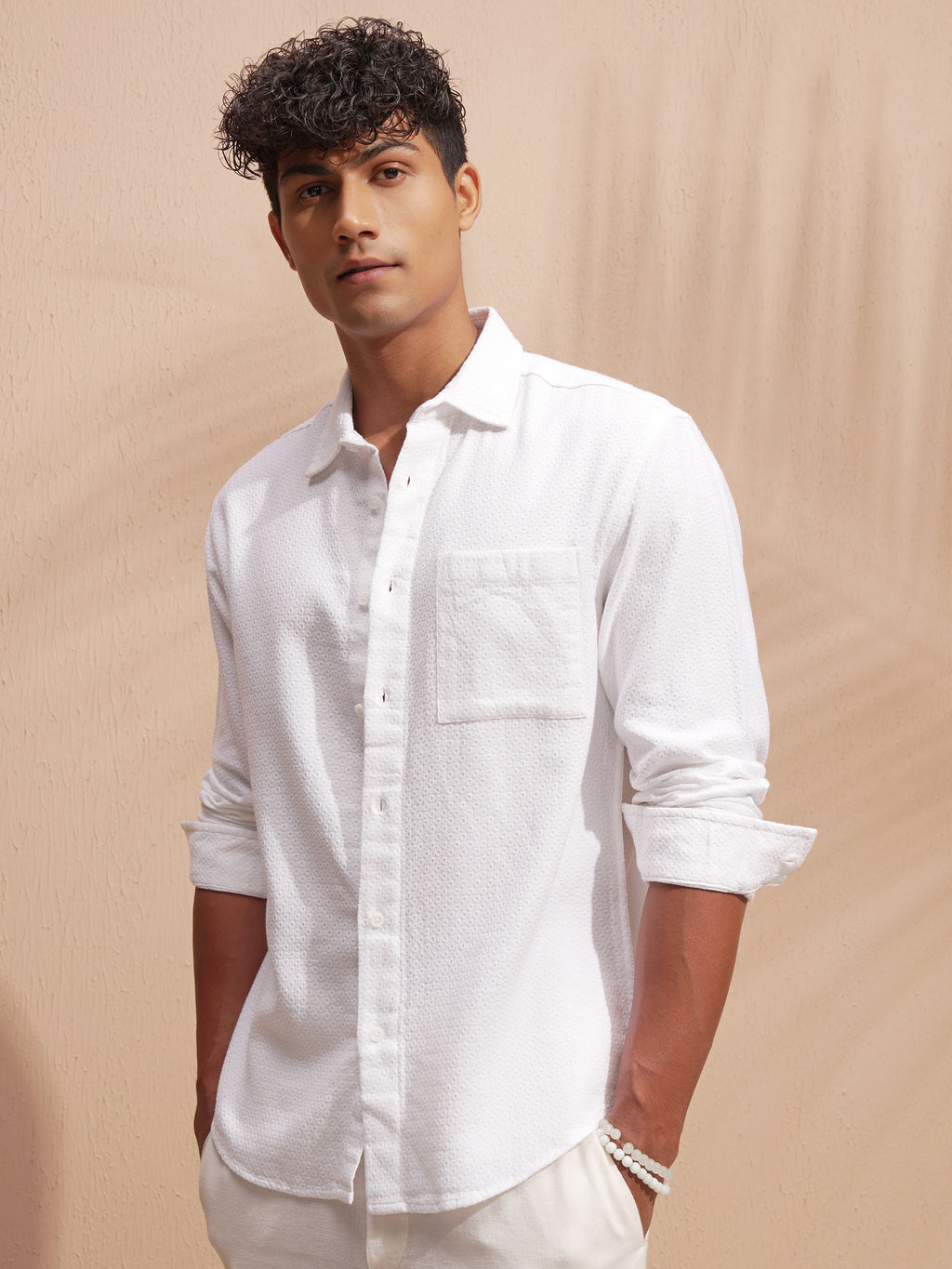 Highlander Men White Self Design Relaxed Fit Casual Shirt - White - Image 4