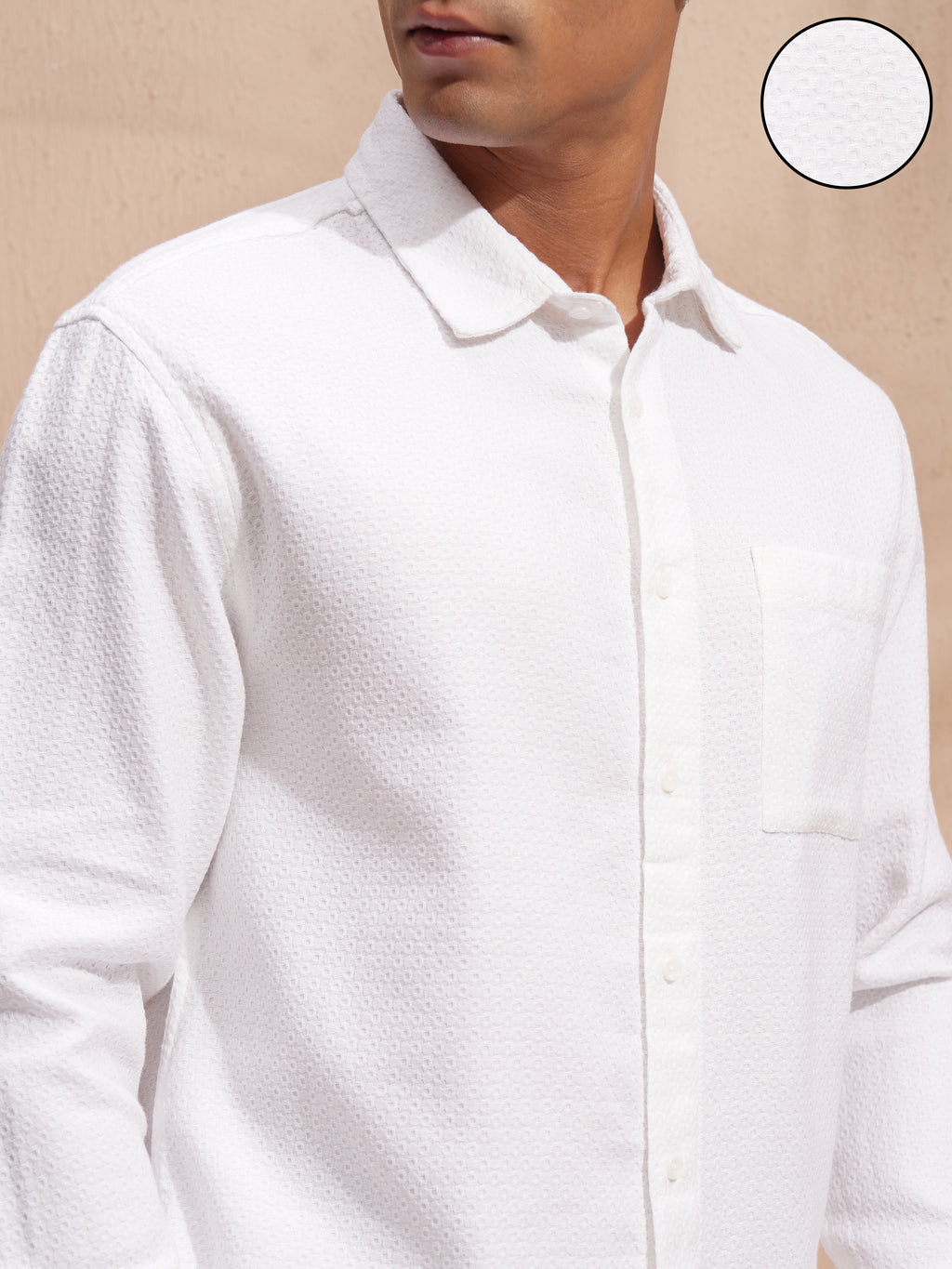 Highlander Men White Self Design Relaxed Fit Casual Shirt - White - Image 5