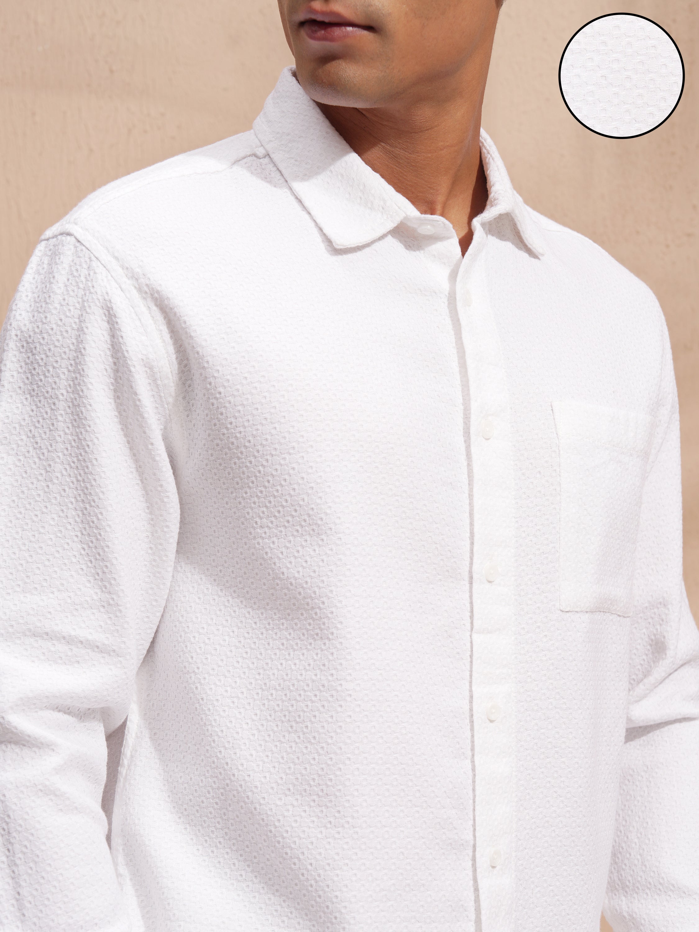 Highlander Men White Self Design Relaxed Fit Casual Shirt - White - Image 5