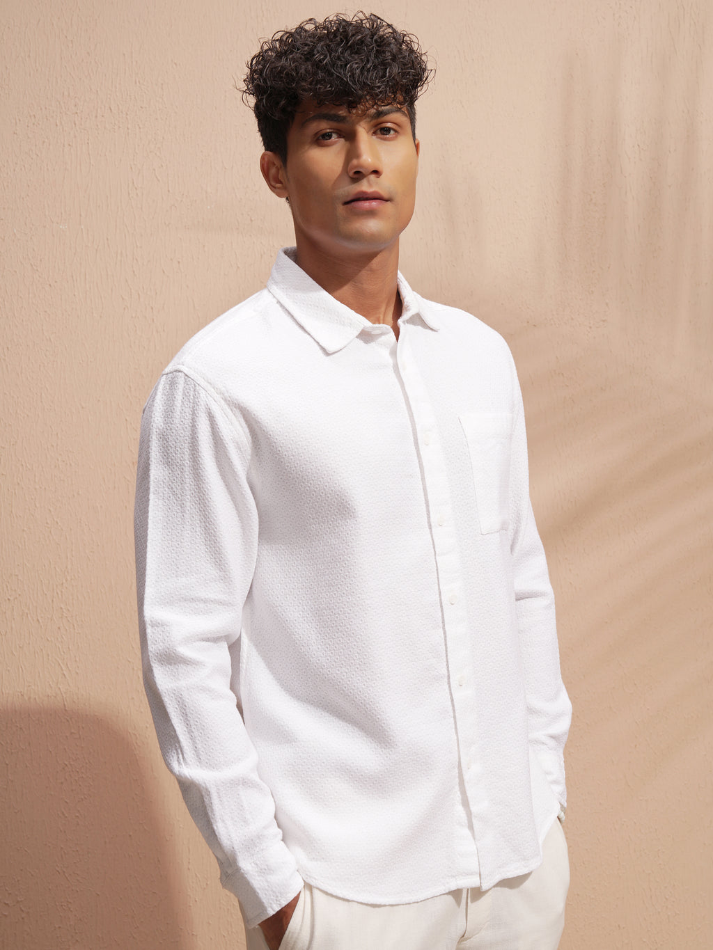 Highlander Men White Self Design Relaxed Fit Casual Shirt - White - Image 6