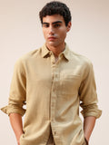 Highlander Men Gold Self Design Relaxed Fit Casual Shirt - Gold - Image 1