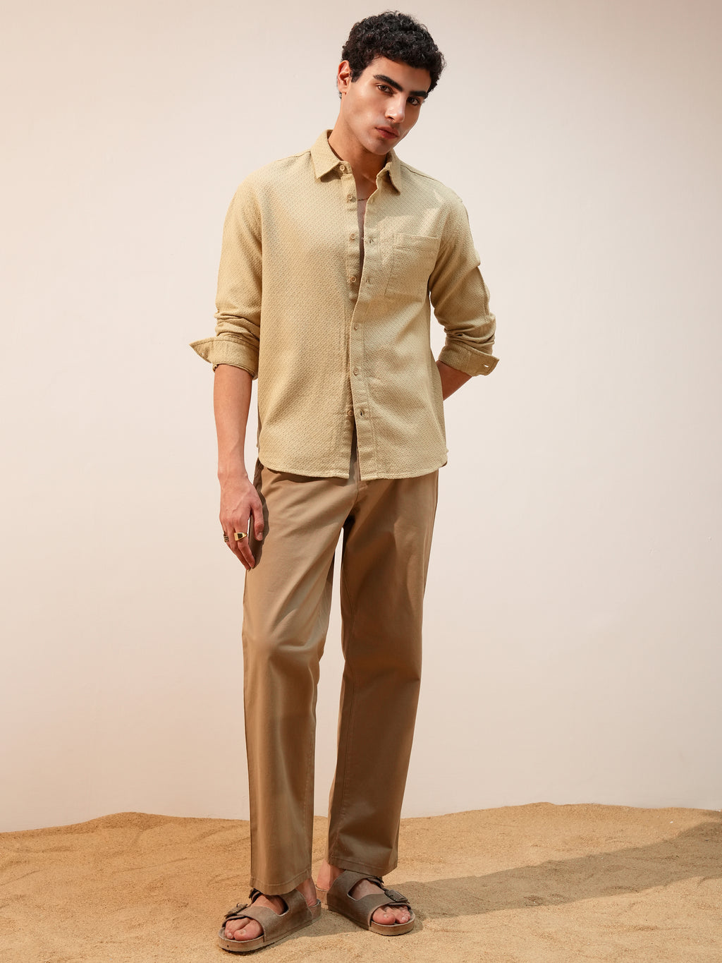 Highlander Men Gold Self Design Relaxed Fit Casual Shirt - Gold - Image 2