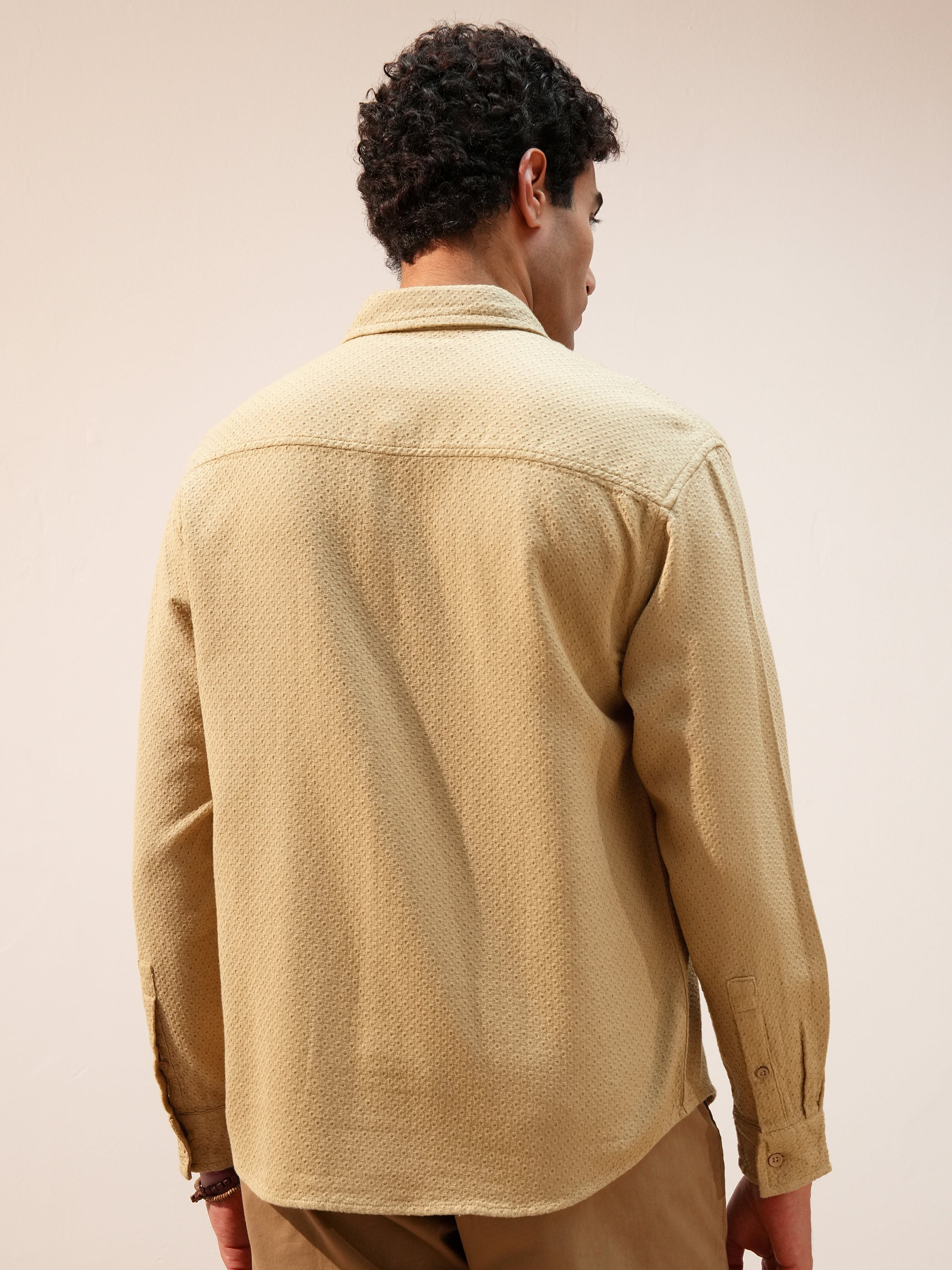 Highlander Men Gold Self Design Relaxed Fit Casual Shirt - Gold - Image 3