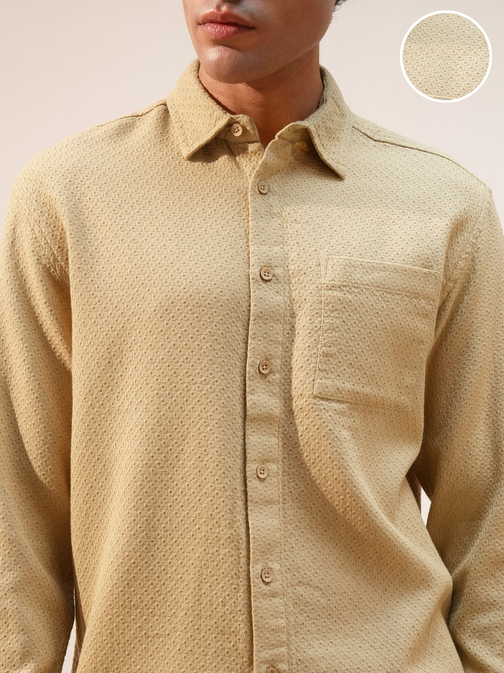 Highlander Men Gold Self Design Relaxed Fit Casual Shirt - Gold - Image 5