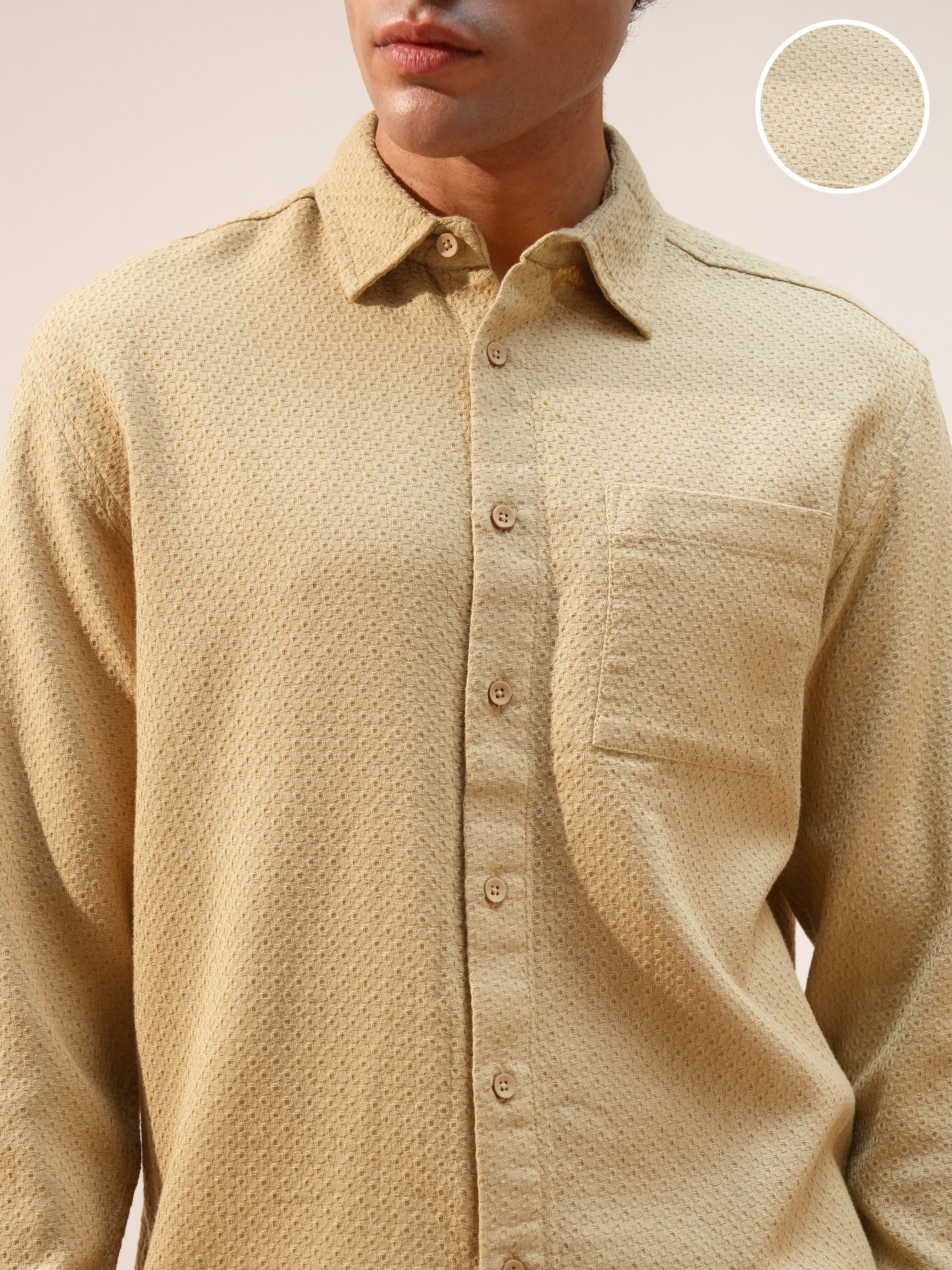 Highlander Men Gold Self Design Relaxed Fit Casual Shirt - Gold - Image 5
