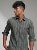 Highlander Men Grey Striped Slim Fit Casual Shirt - Grey - Image 1