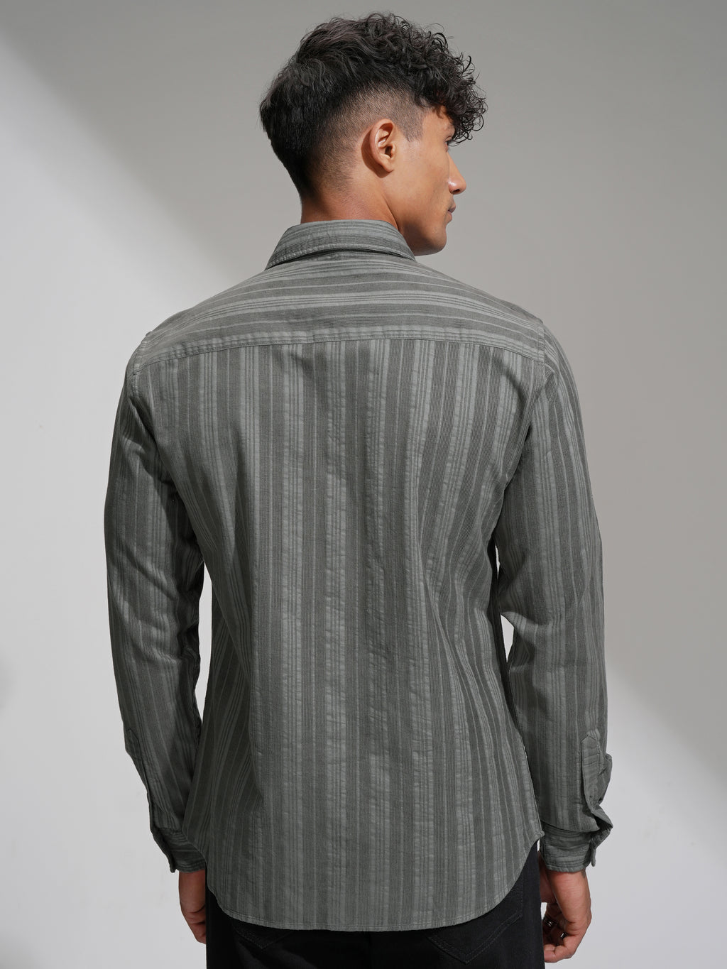Highlander Men Grey Striped Slim Fit Casual Shirt - Grey - Image 3