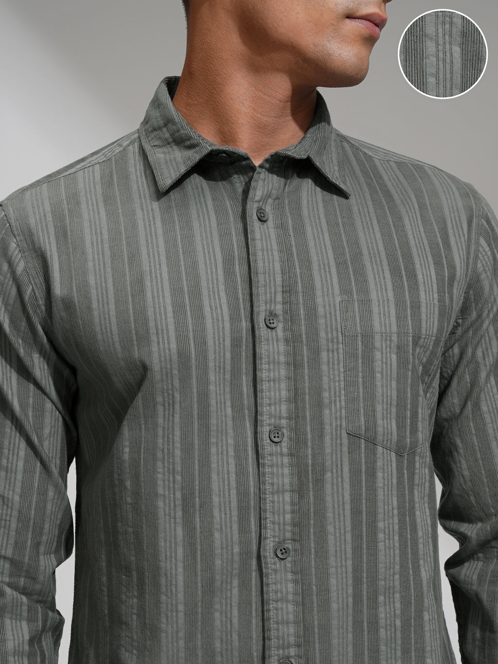 Highlander Men Grey Striped Slim Fit Casual Shirt - Grey - Image 5