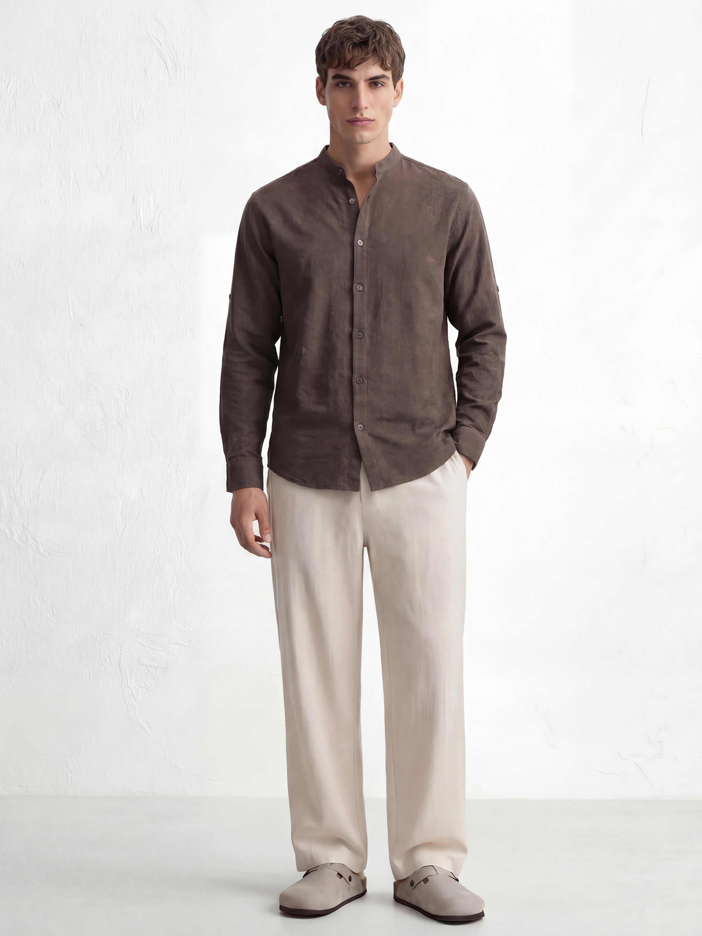 Highlander Men Brown Self Design Regular Fit Casual Shirt - Brown - Image 2