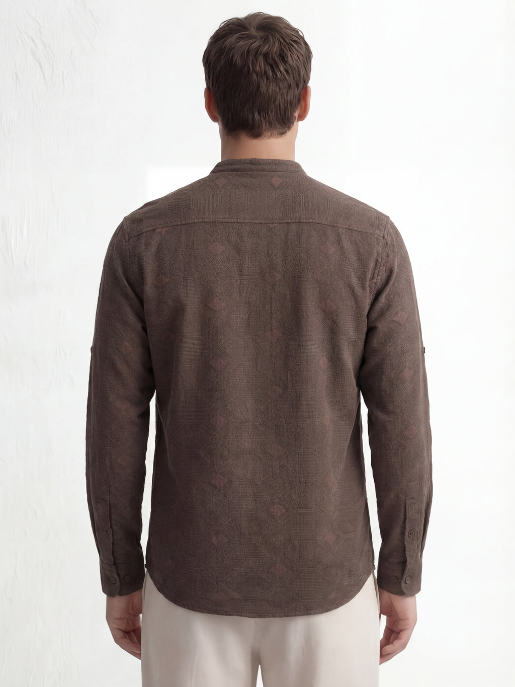Highlander Men Brown Self Design Regular Fit Casual Shirt - Brown - Image 3