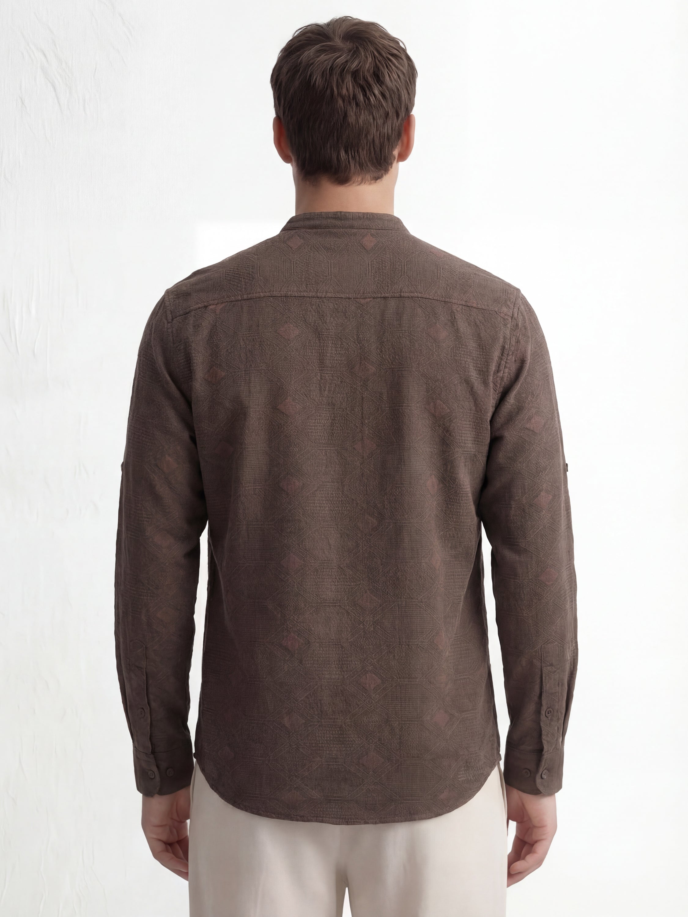Highlander Men Brown Self Design Regular Fit Casual Shirt - Brown - Image 3