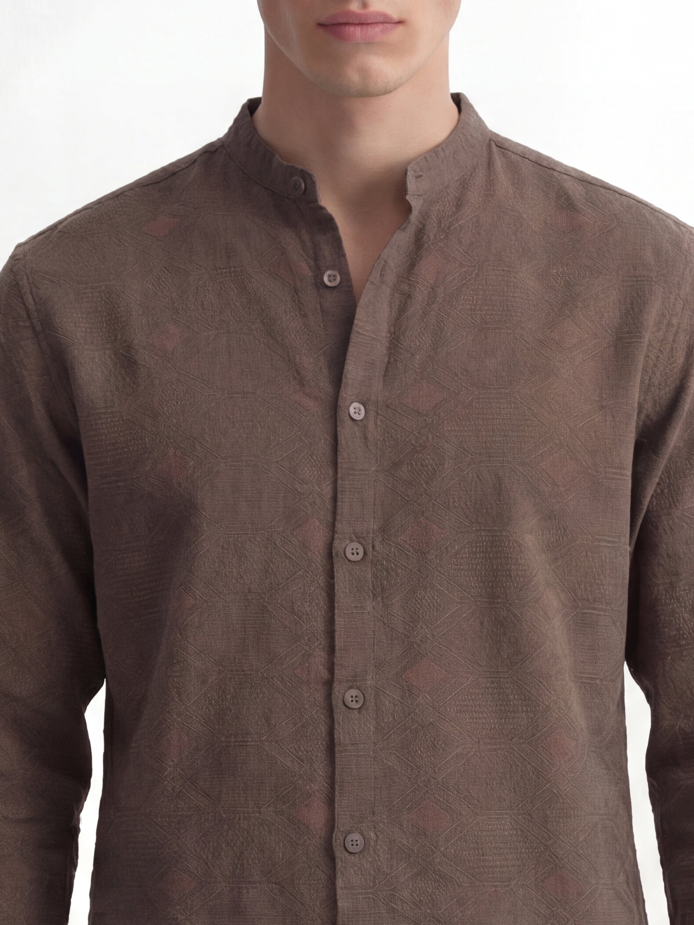 Highlander Men Brown Self Design Regular Fit Casual Shirt - Brown - Image 5