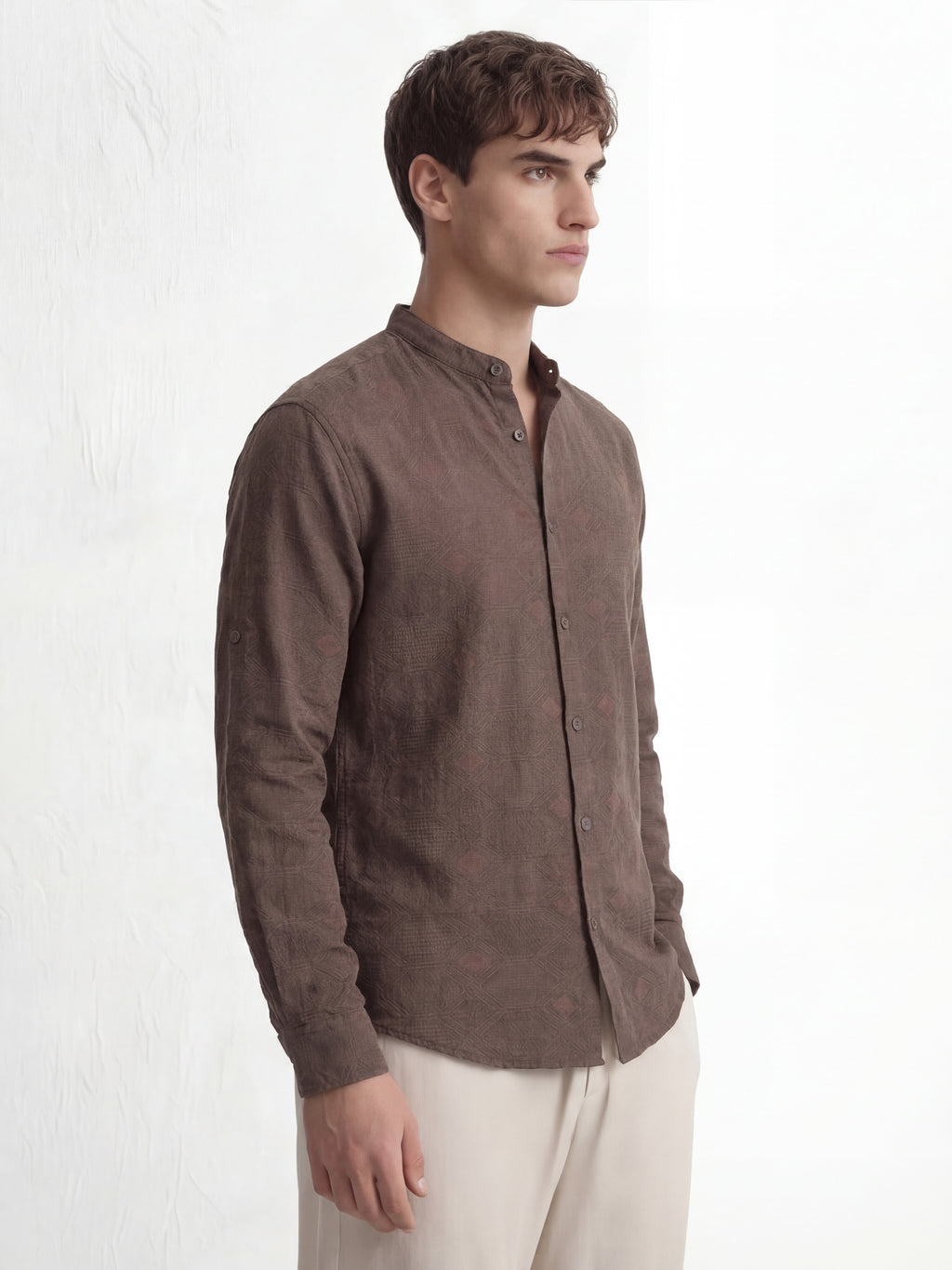 Highlander Men Brown Self Design Regular Fit Casual Shirt - Brown - Image 6