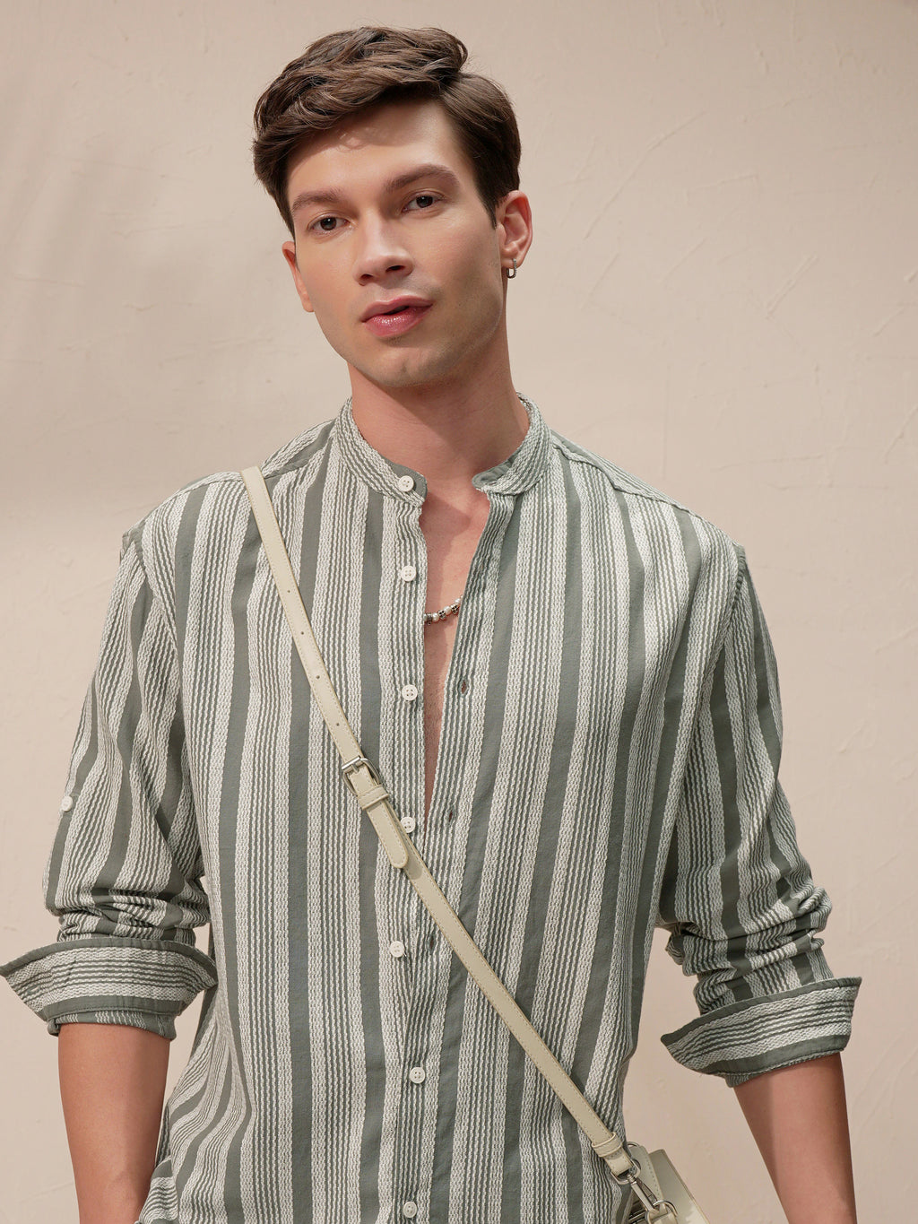 Highlander Men Olive Striped Relaxed Fit Casual Shirt - Olive - Image 1
