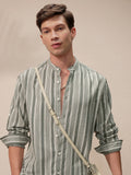 Highlander Men Olive Striped Relaxed Fit Casual Shirt - Olive - Image 1