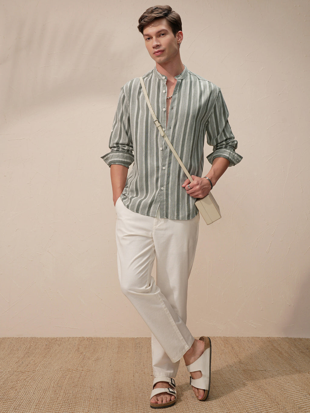 Highlander Men Olive Striped Relaxed Fit Casual Shirt - Olive - Image 2