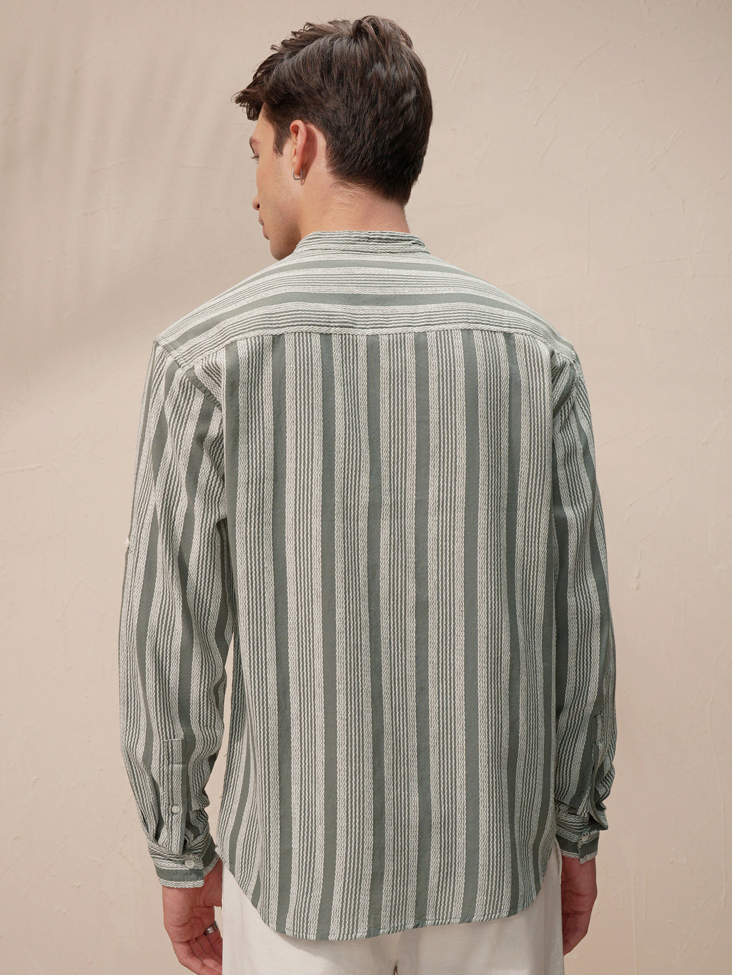 Highlander Men Olive Striped Relaxed Fit Casual Shirt - Olive - Image 3