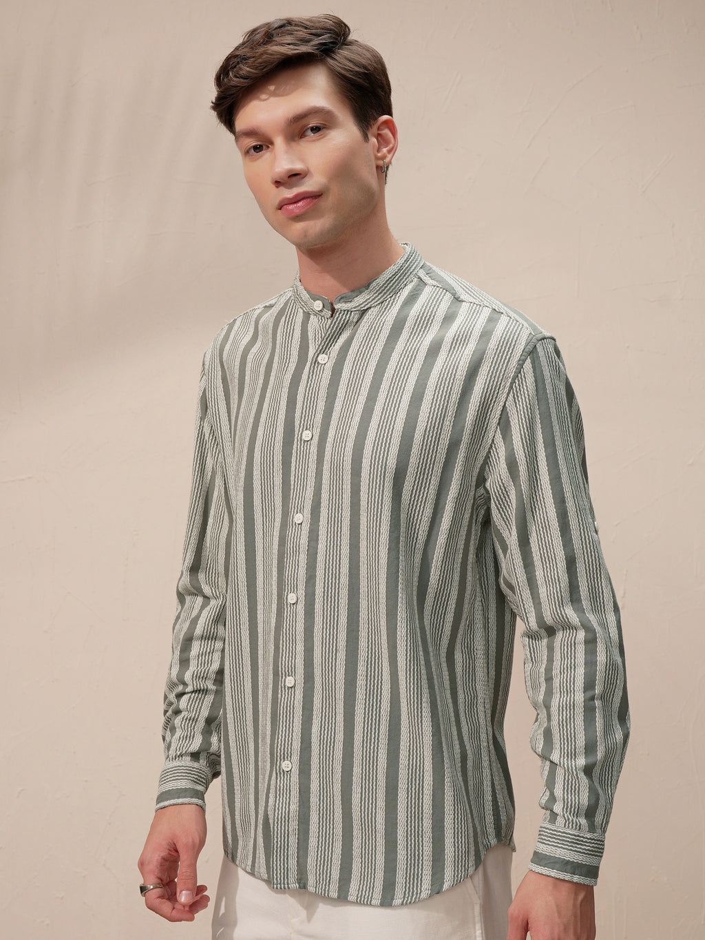 Highlander Men Olive Striped Relaxed Fit Casual Shirt - Olive - Image 4