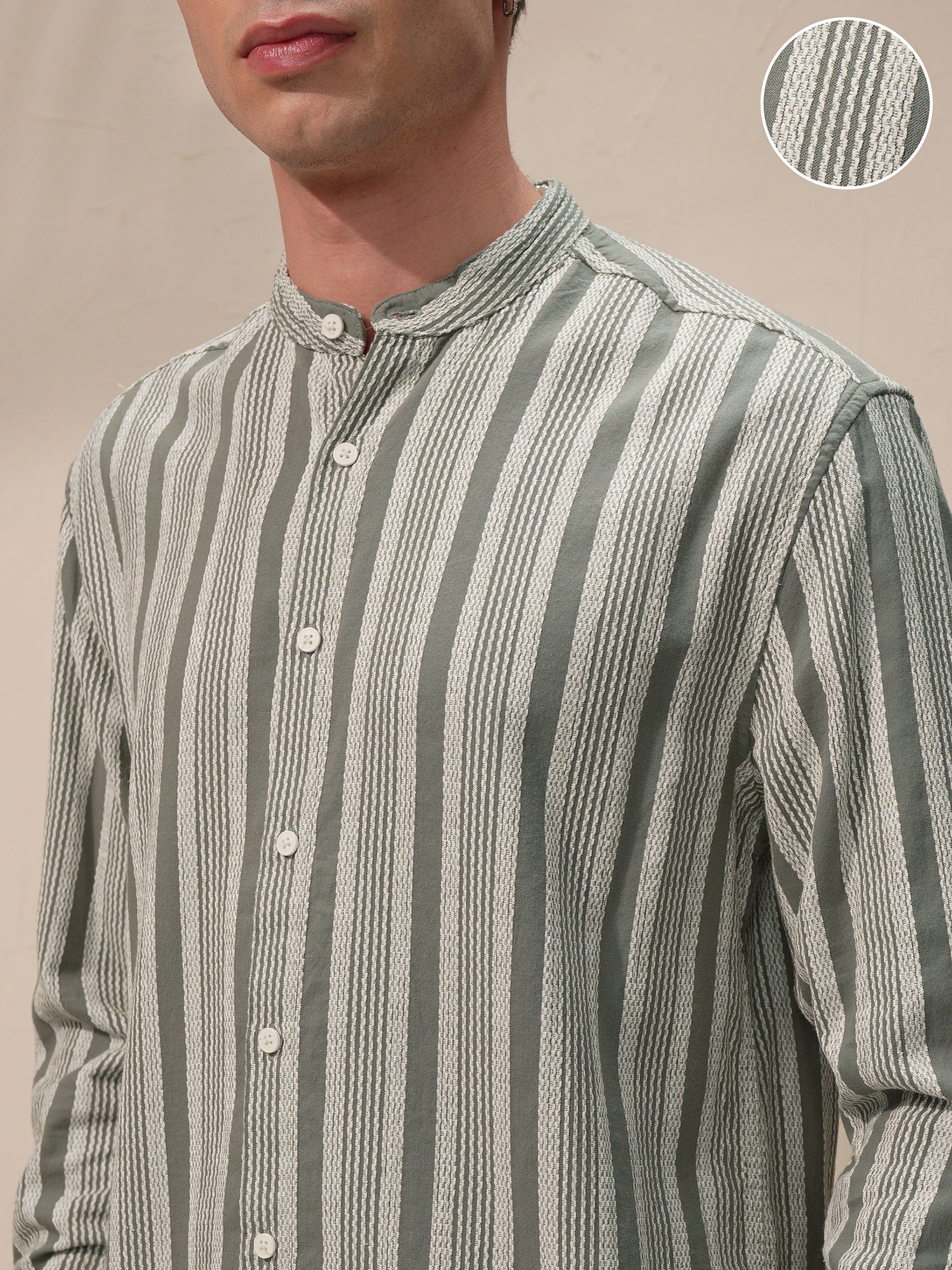 Highlander Men Olive Striped Relaxed Fit Casual Shirt - Olive - Image 5