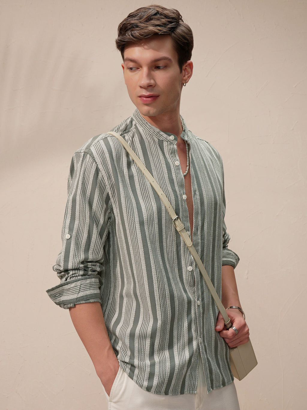 Highlander Men Olive Striped Relaxed Fit Casual Shirt - Olive - Image 6