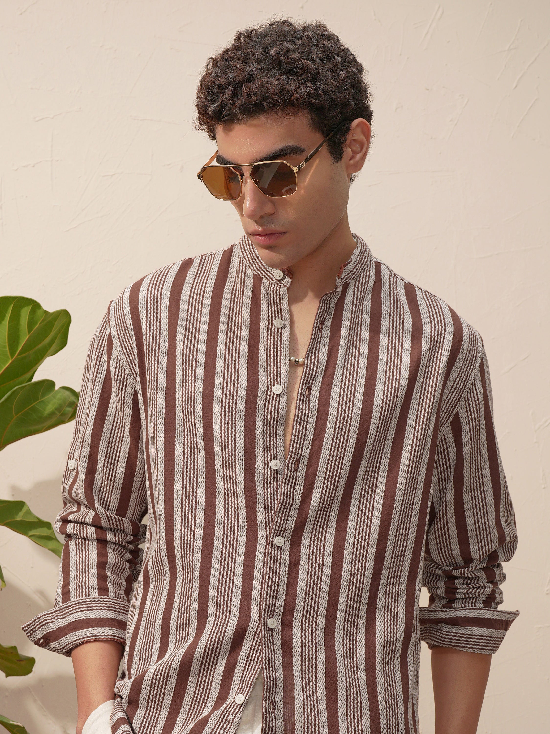 Highlander Men Brown Striped Relaxed Fit Casual Shirt - Brown - Image 1
