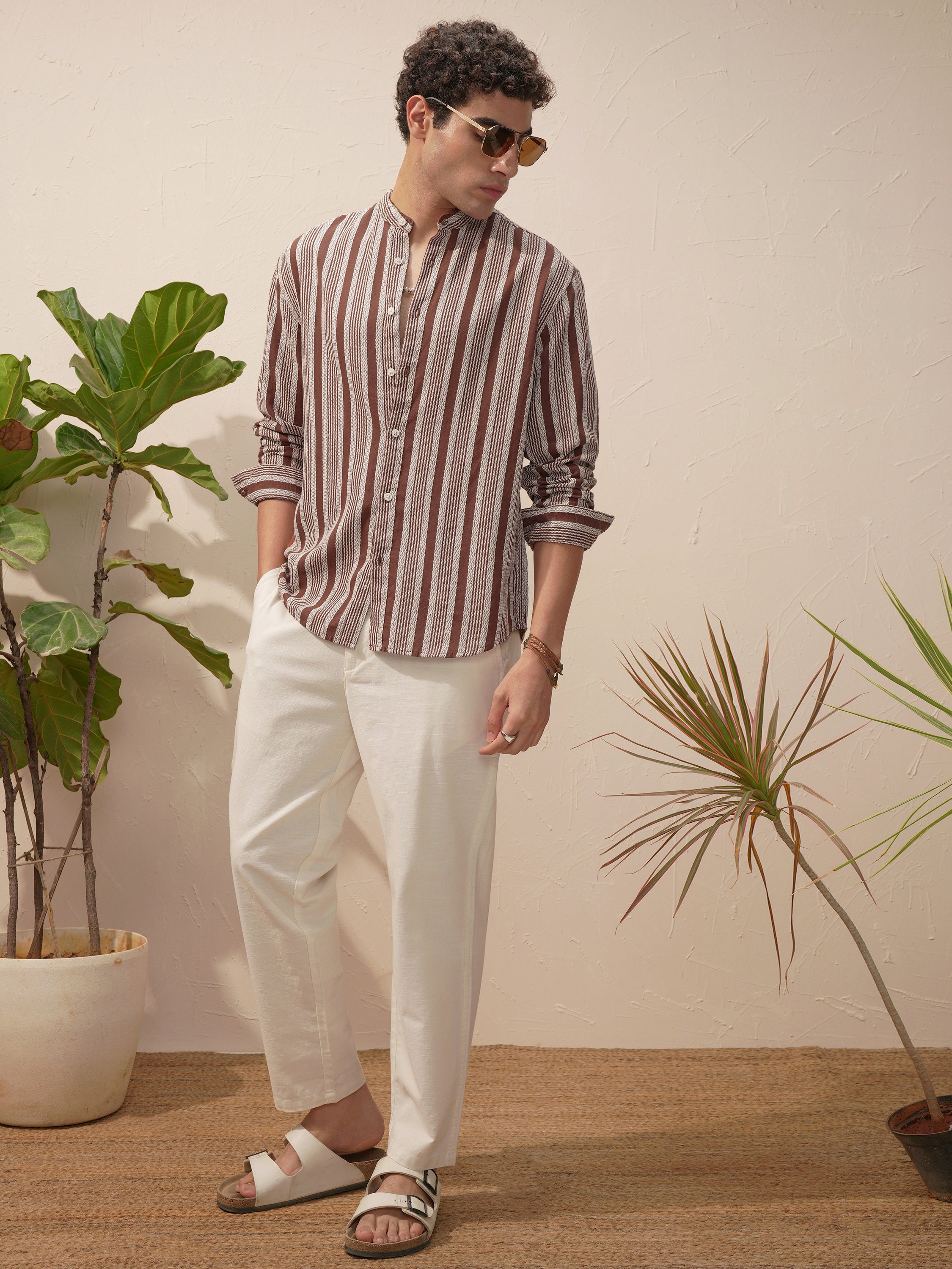 Highlander Men Brown Striped Relaxed Fit Casual Shirt - Brown - Image 2