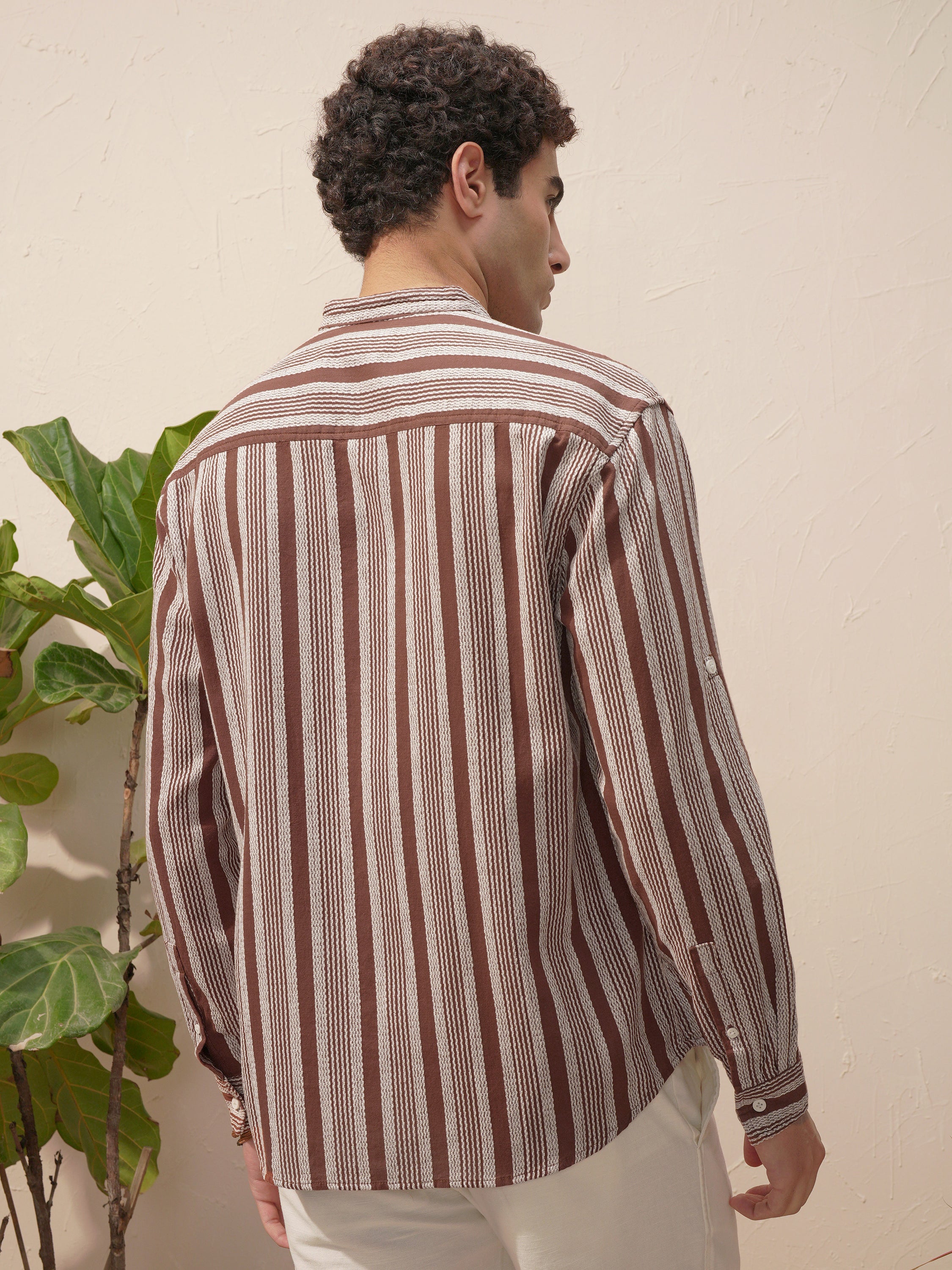 Highlander Men Brown Striped Relaxed Fit Casual Shirt - Brown - Image 3