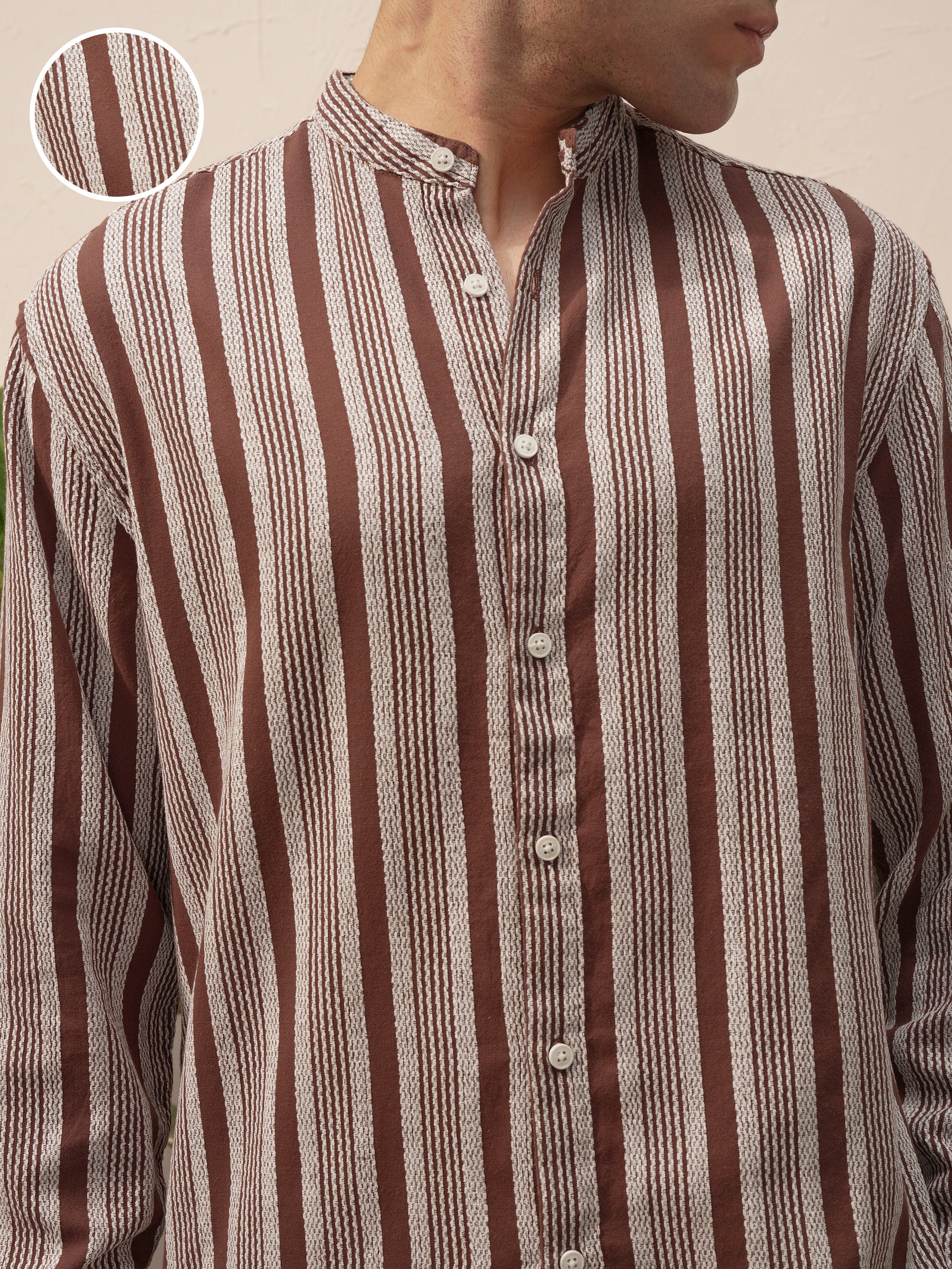 Highlander Men Brown Striped Relaxed Fit Casual Shirt - Brown - Image 5