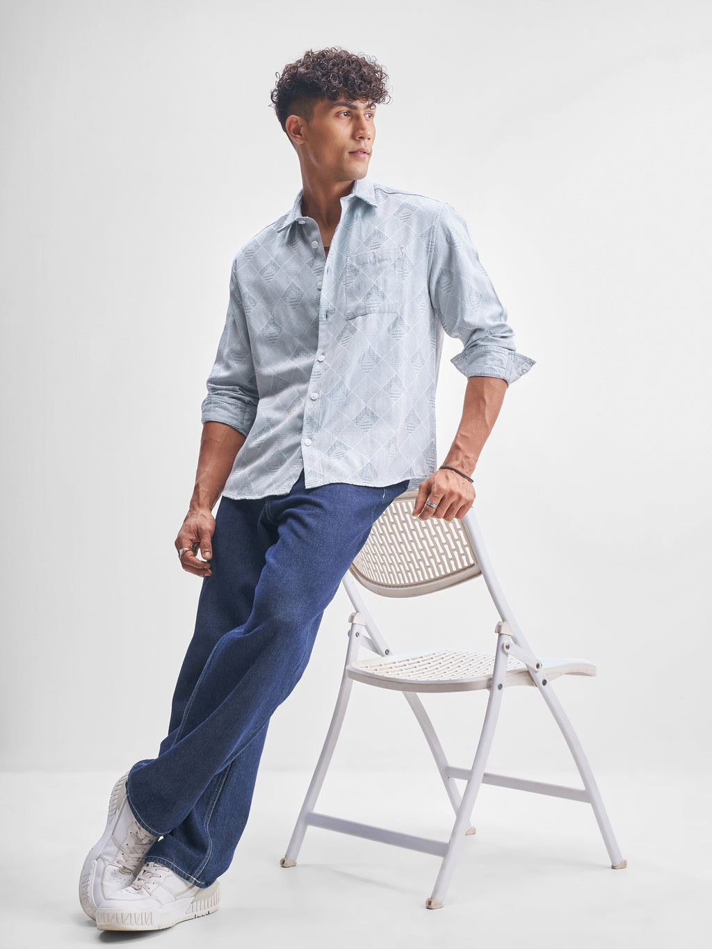 Highlander Men Blue Self Design Relaxed Fit Casual Shirt - Blue - Image 2