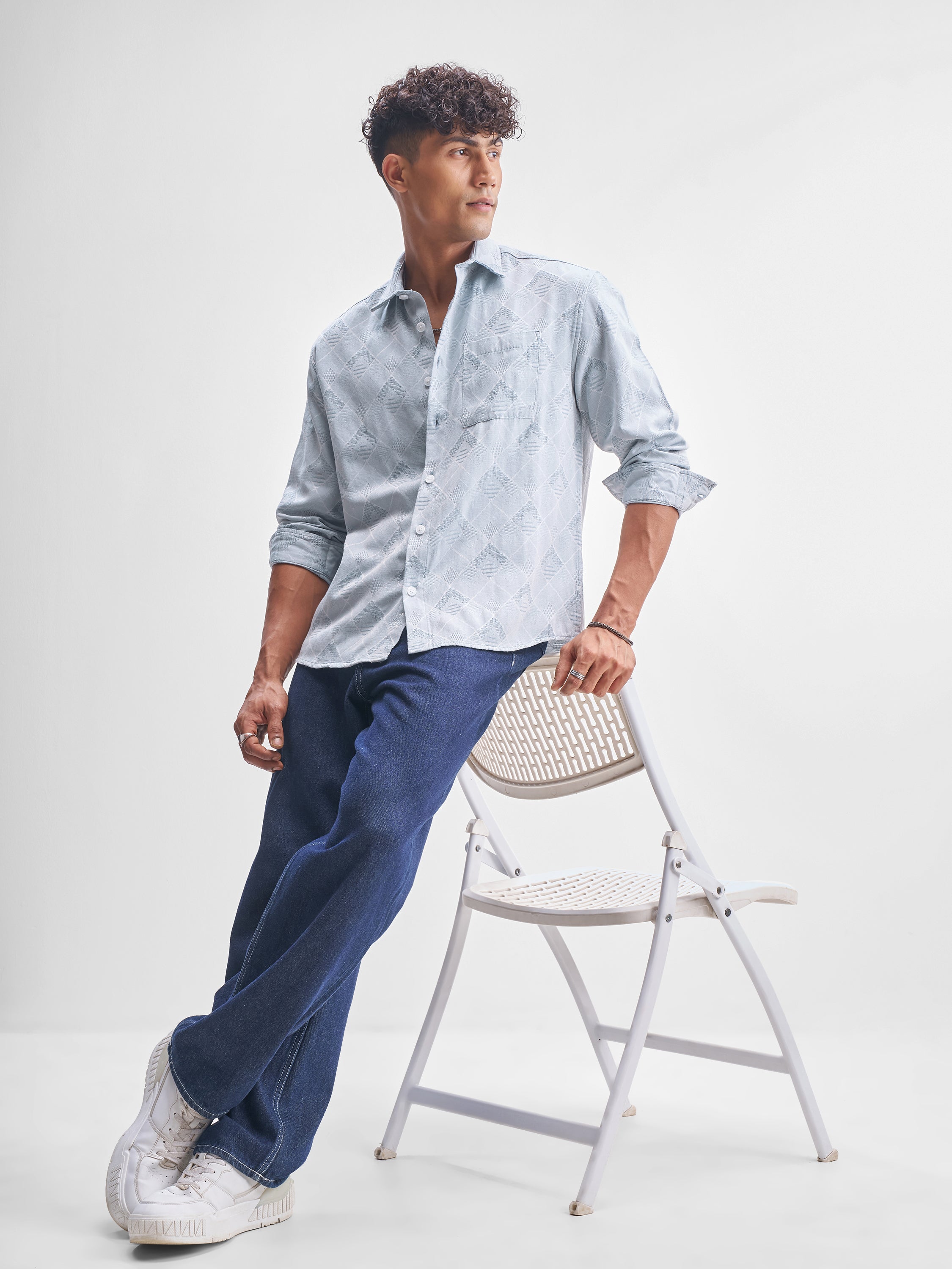 Highlander Men Blue Self Design Relaxed Fit Casual Shirt - Blue - Image 2