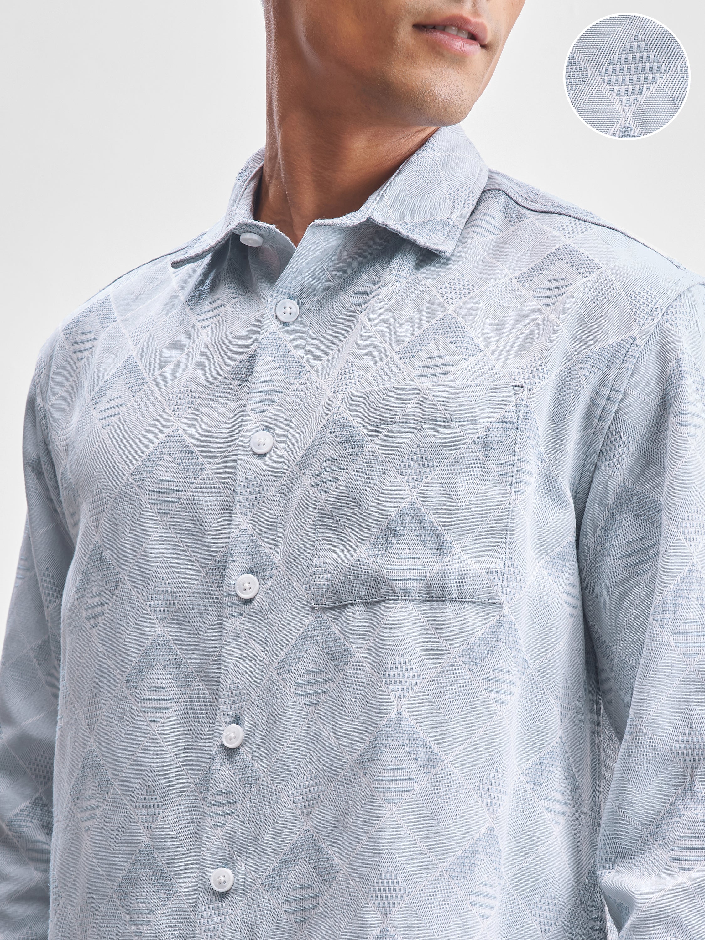 Highlander Men Blue Self Design Relaxed Fit Casual Shirt - Blue - Image 5