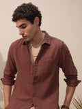 Highlander Men Brown Self Design Slim Fit Casual Shirt - Brown - Image 1