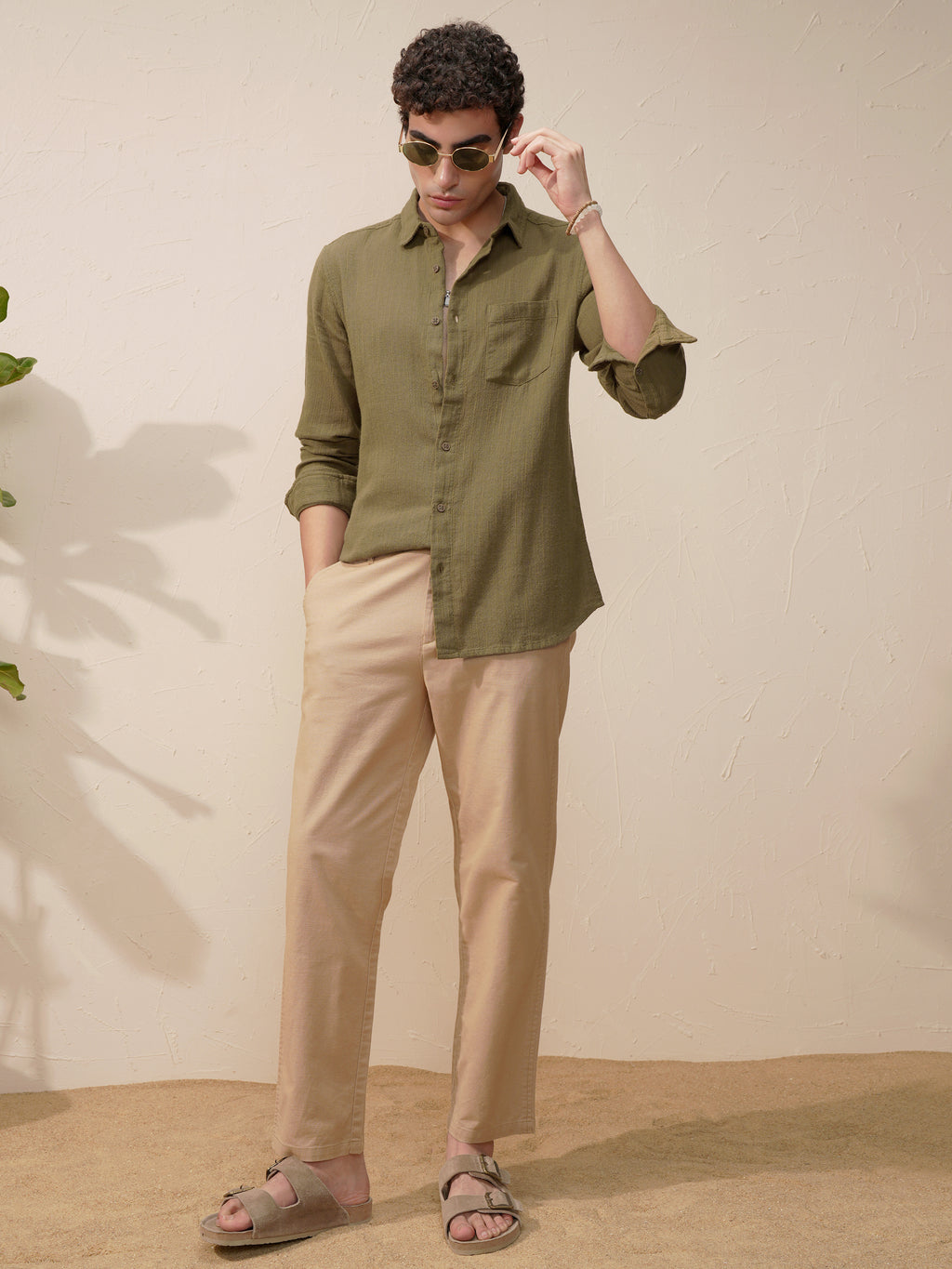 Highlander Men Olive Self Design Slim Fit Casual Shirt - Olive - Image 2