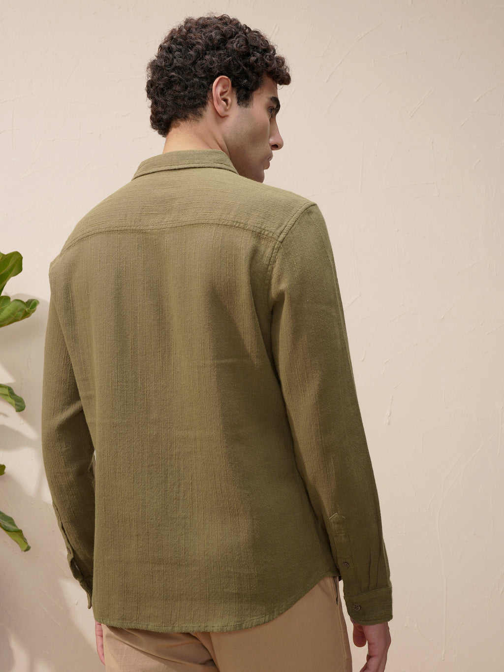 Highlander Men Olive Self Design Slim Fit Casual Shirt - Olive - Image 3