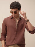 Highlander Men Brown Self Design Slim Fit Casual Shirt - Brown - Image 1