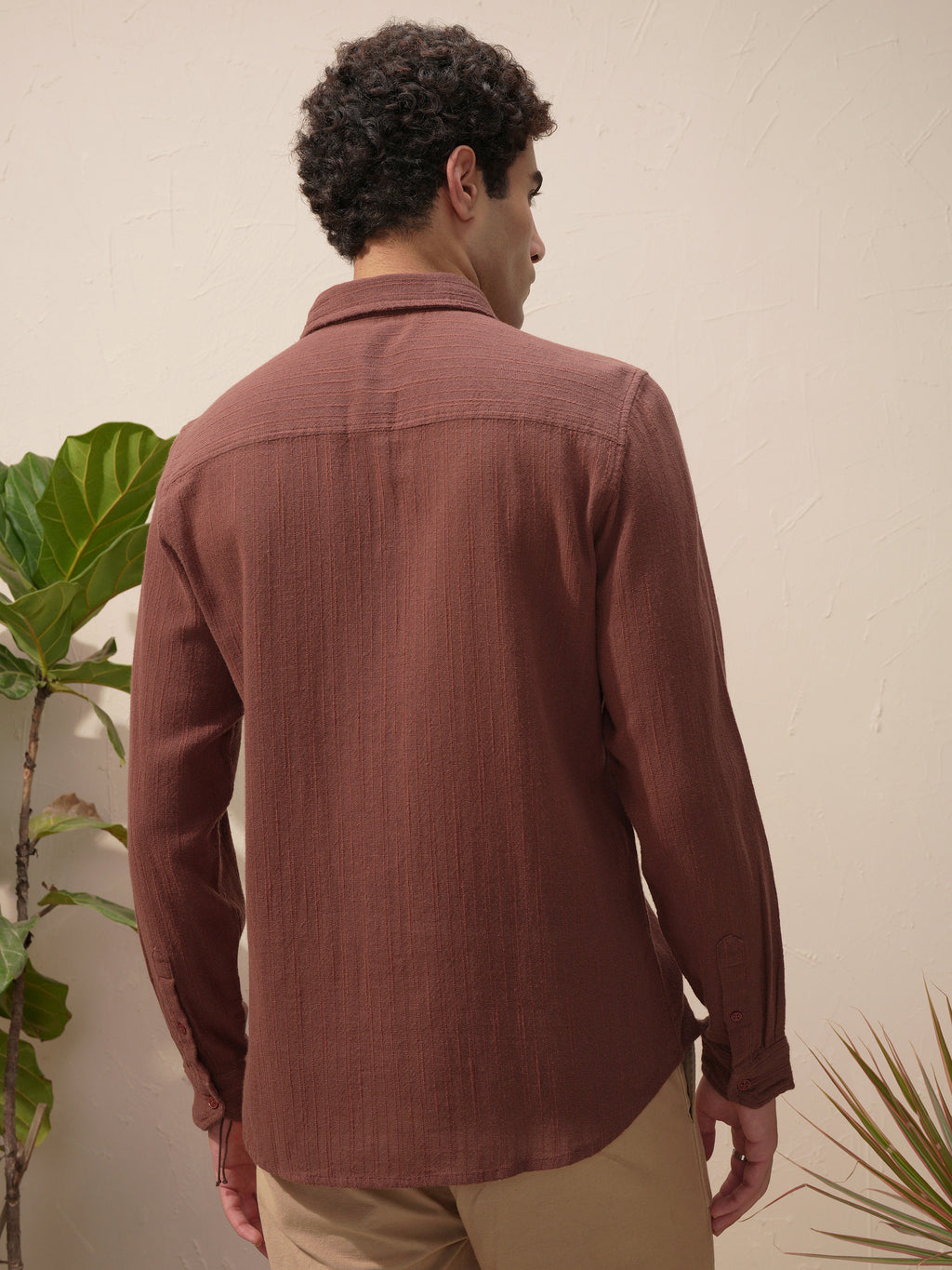 Highlander Men Brown Self Design Slim Fit Casual Shirt - Brown - Image 3
