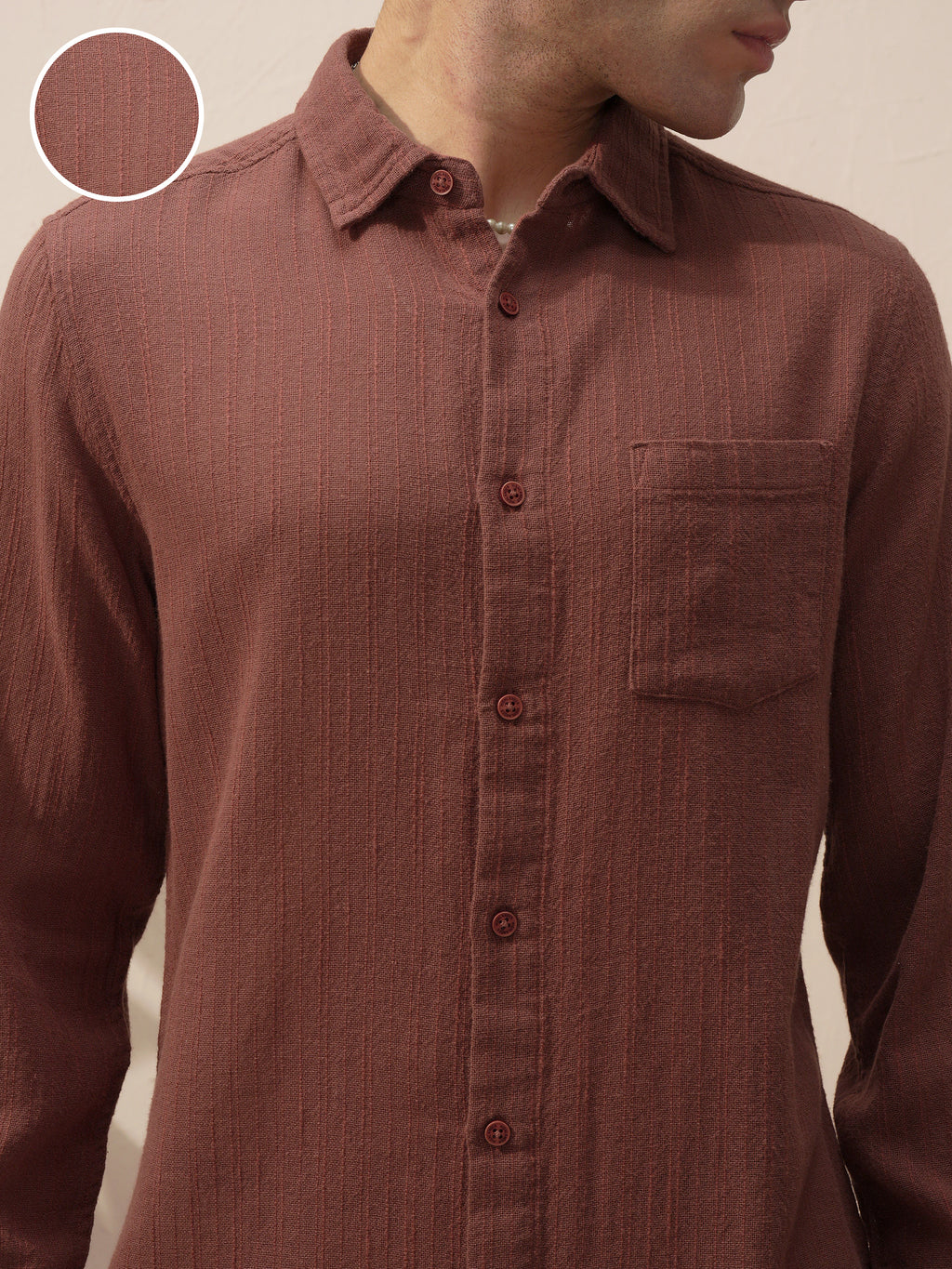 Highlander Men Brown Self Design Slim Fit Casual Shirt - Brown - Image 5