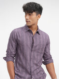 Highlander Men Purple Striped Slim Fit Casual Shirt - Purple - Image 1