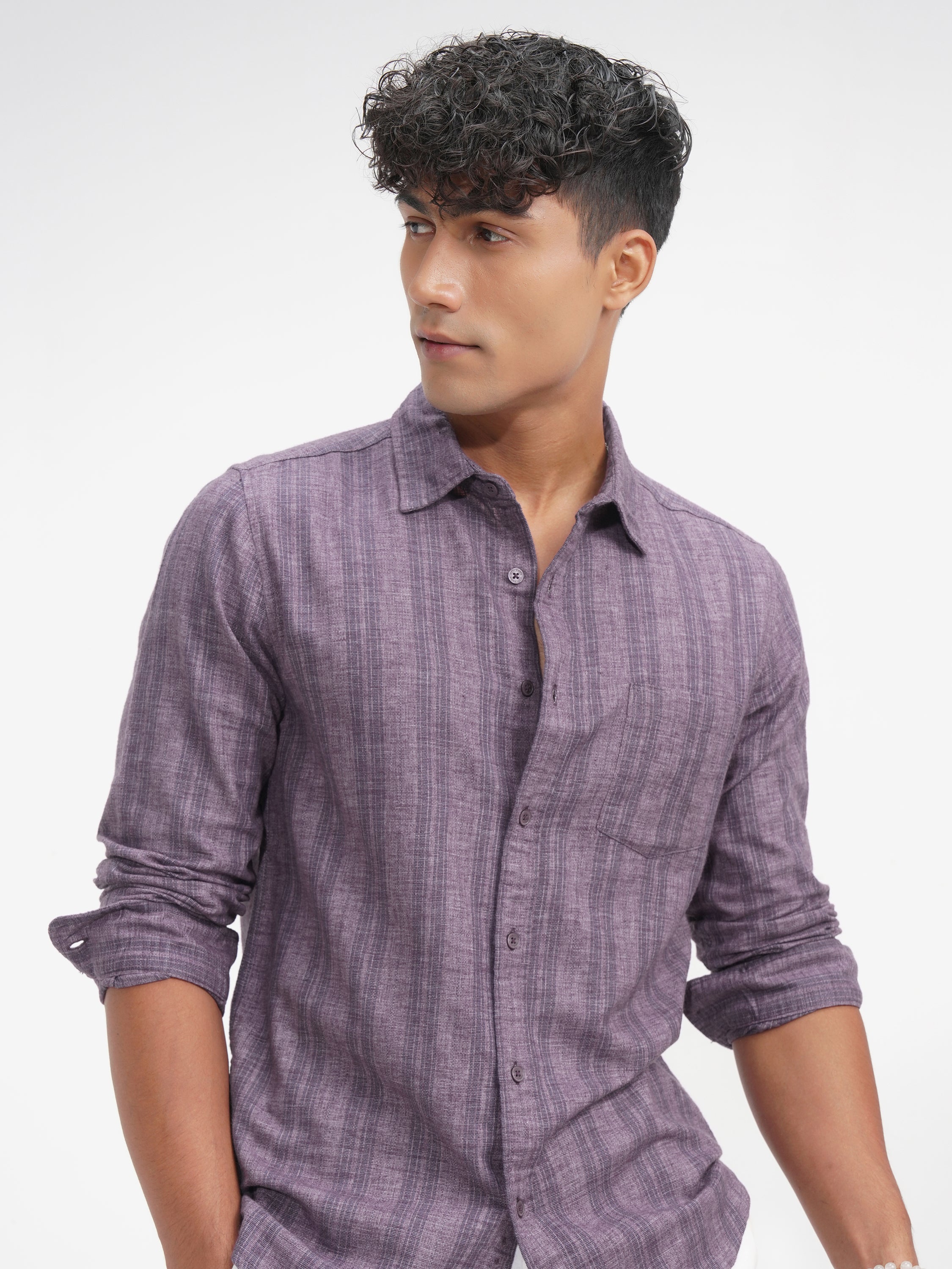 Highlander Men Purple Striped Slim Fit Casual Shirt - Purple - Image 1