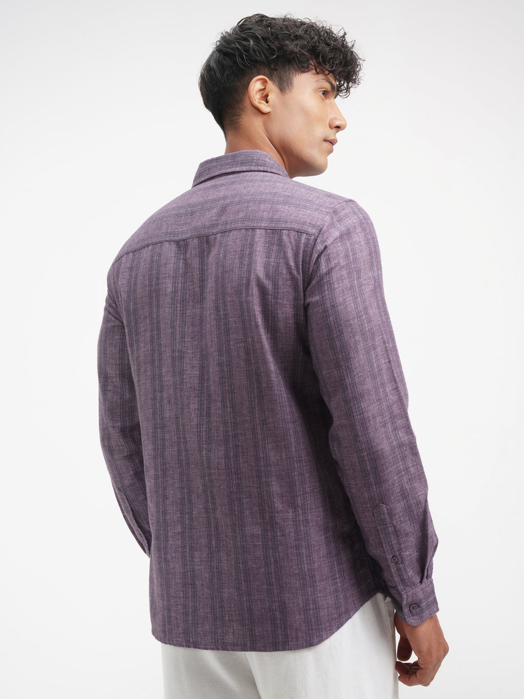 Highlander Men Purple Striped Slim Fit Casual Shirt - Purple - Image 3
