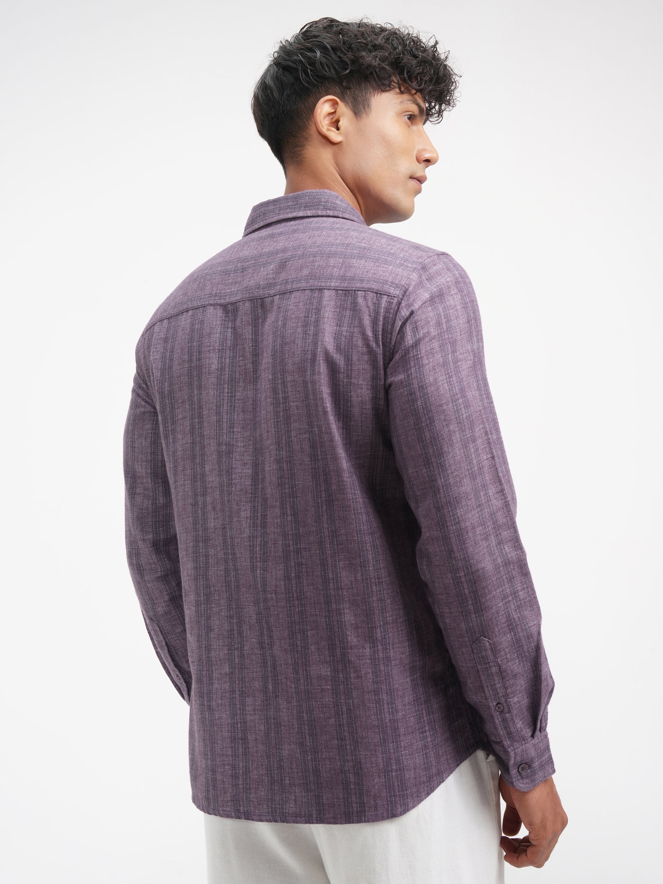 Highlander Men Purple Striped Slim Fit Casual Shirt - Purple - Image 3