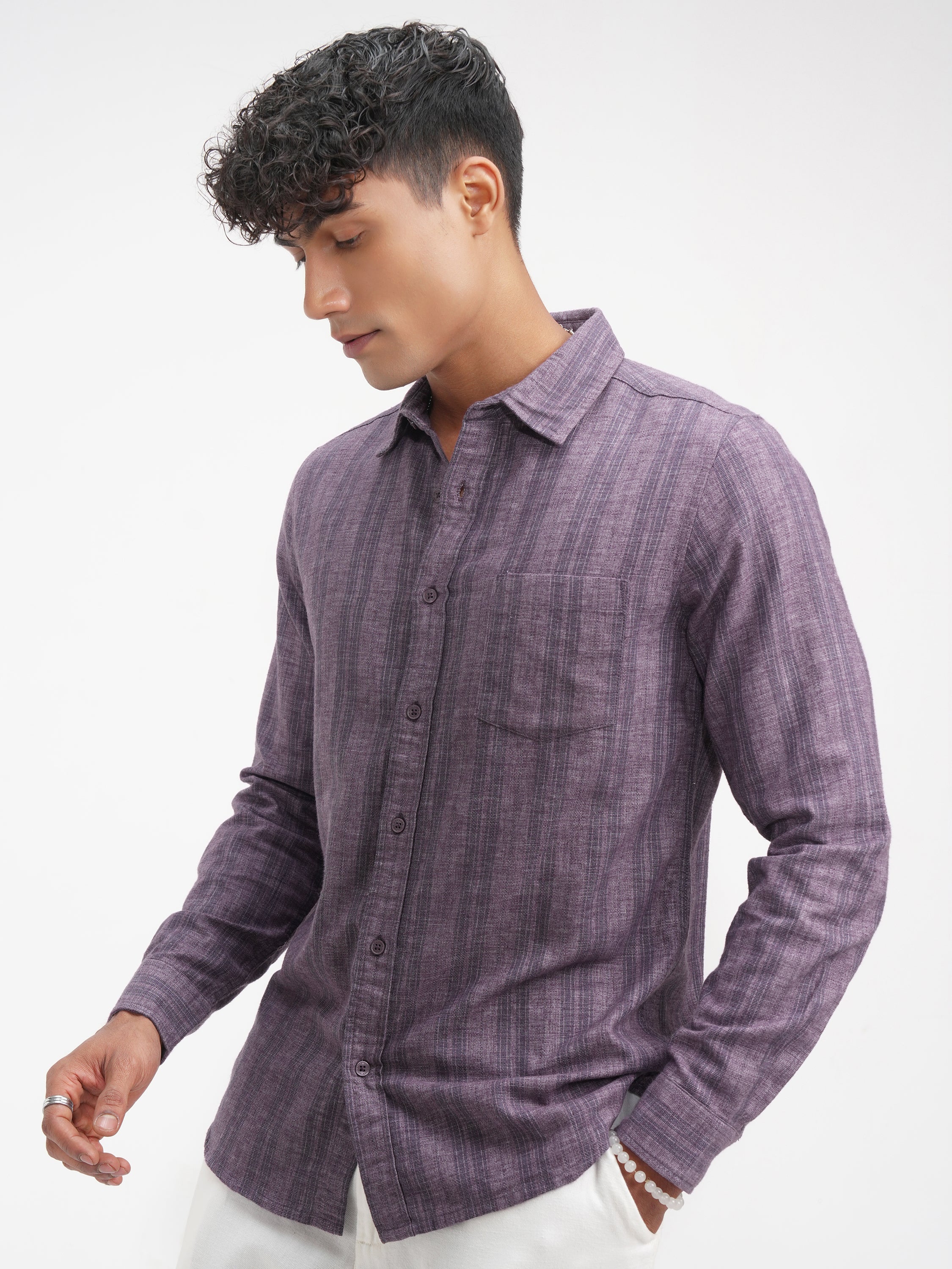 Highlander Men Purple Striped Slim Fit Casual Shirt - Purple - Image 4