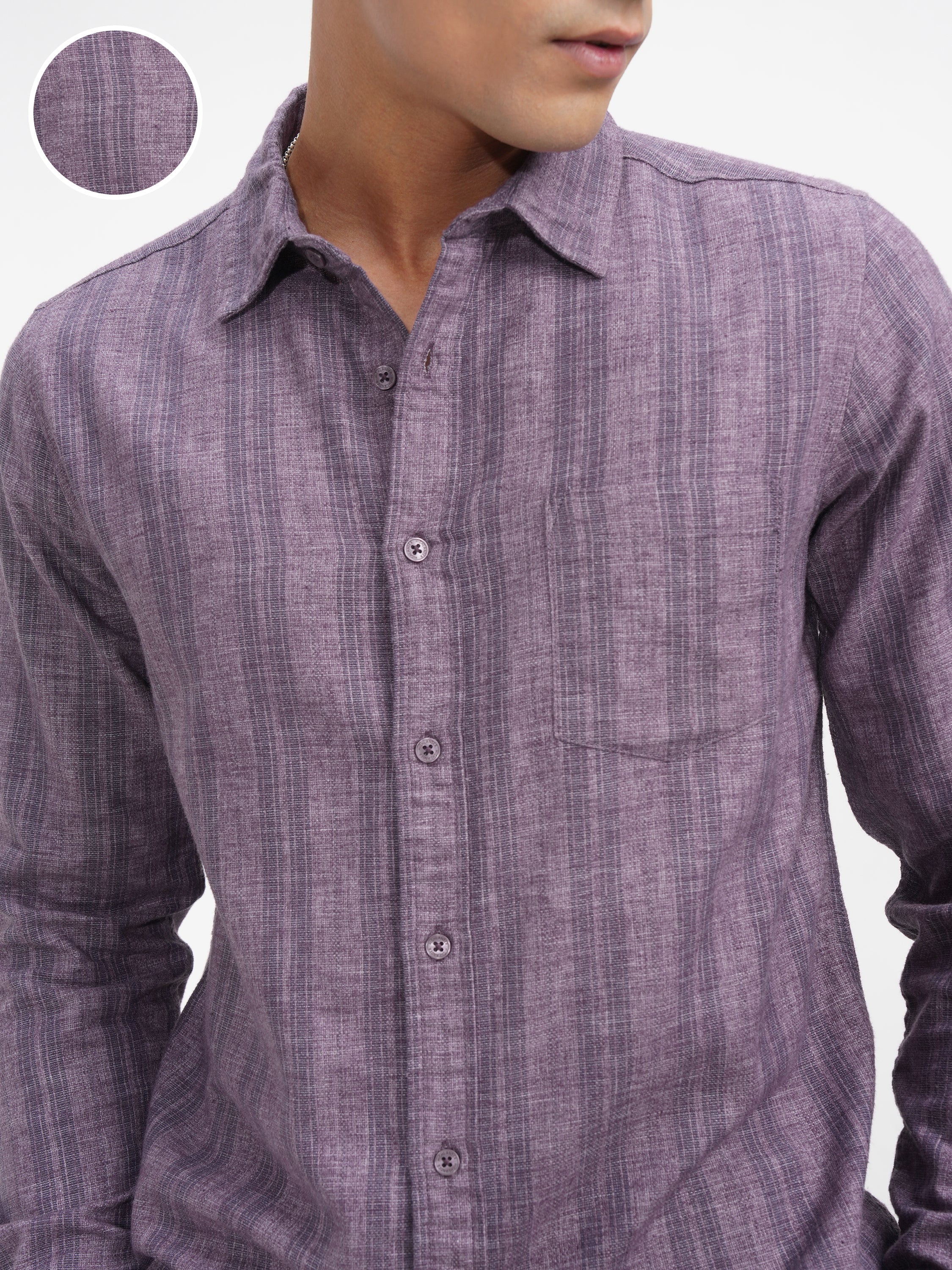 Highlander Men Purple Striped Slim Fit Casual Shirt - Purple - Image 5